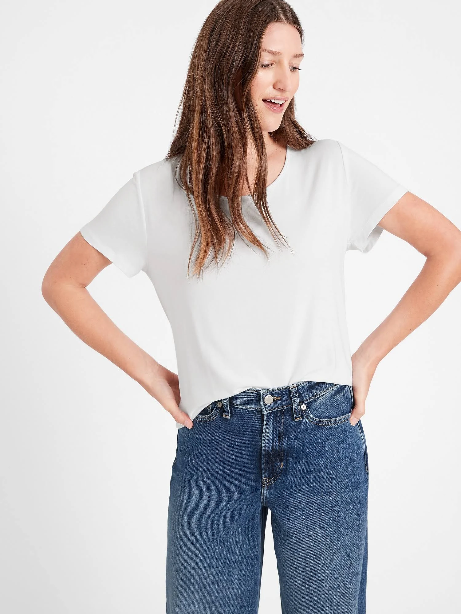 Banana Republic Women's Threadsoft Scoop-Neck T-Shirt White Size Xxs