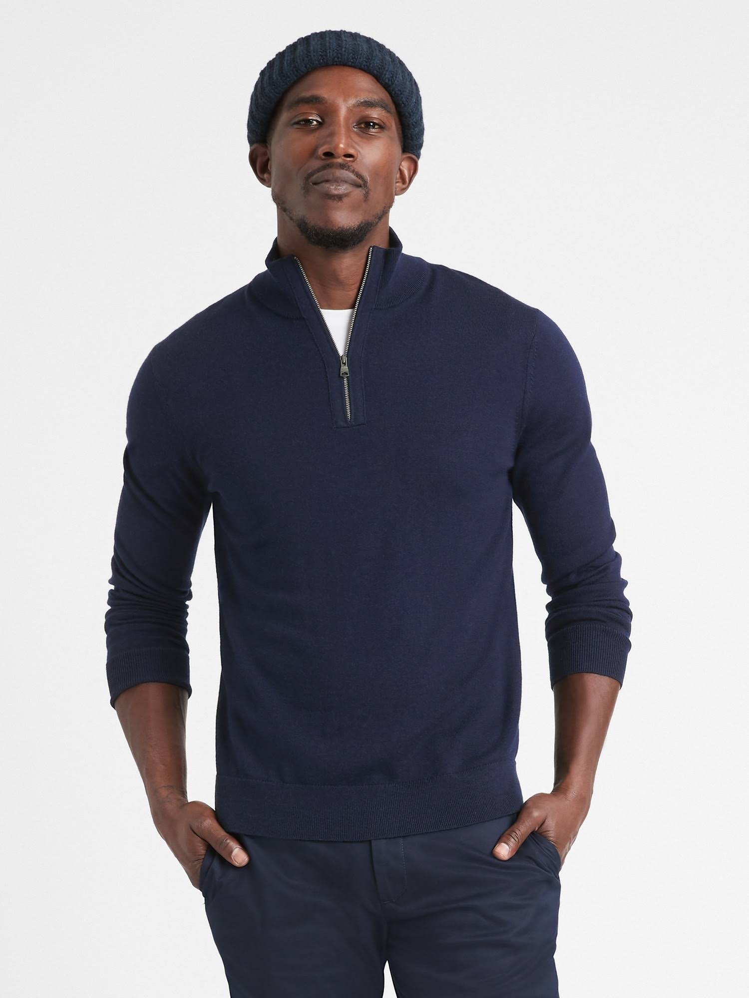 Banana Republic Men's Merino Half-Zip Sweater Navy Size S