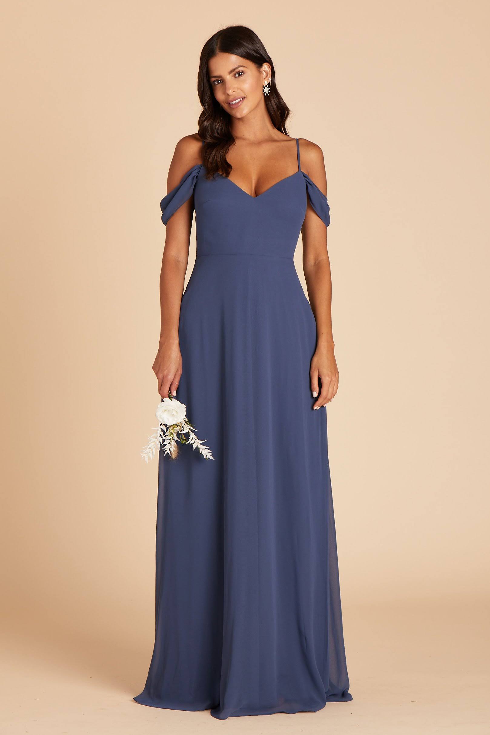 Birdy Grey Devin Convertible Chiffon Bridesmaid Dress in Slate Blue S / Slate Blue / No Slit