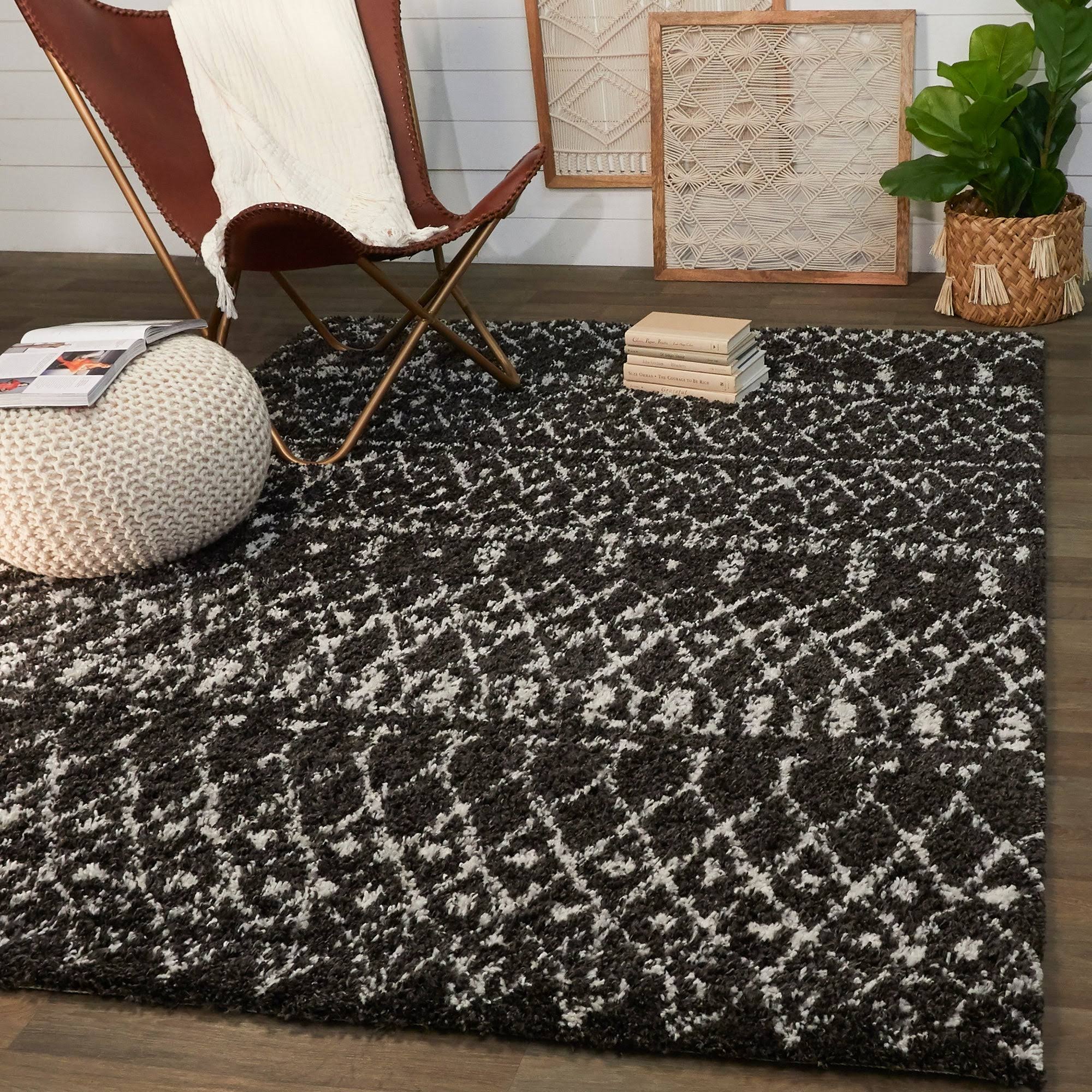 BALTA Dominic Charcoal/Cream 5 ft. x 7 ft. Moroccan Shag Area Rug