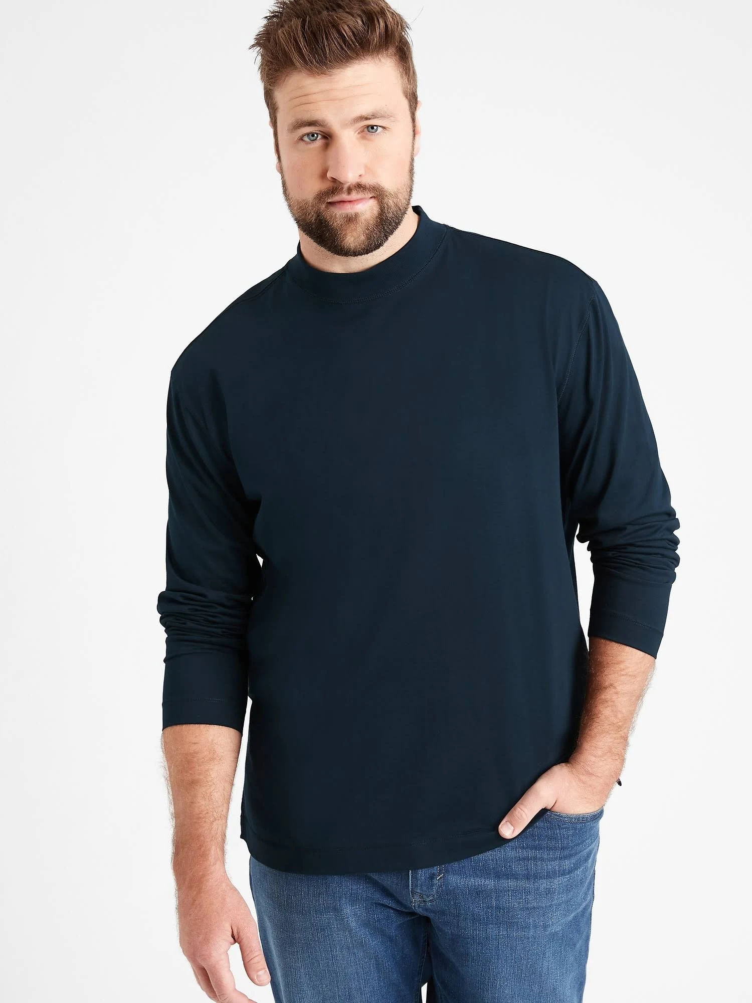 Banana Republic Men's Authentic Supima Mock-Neck T-Shirt Navy Tall Size XXL