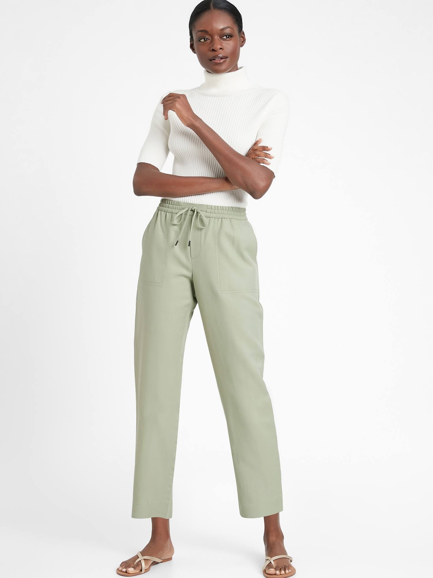 Banana Republic Women's Slim Tencel -Linen Pant Shaded Sage Green Size S