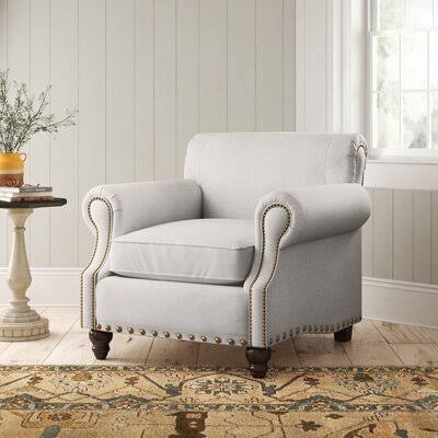 Landry 40x22 Wide Down Cushion Armchair Birch Lane Body Fabric: Tina Indigo, Nailhead Detail: Old Gold Spotted