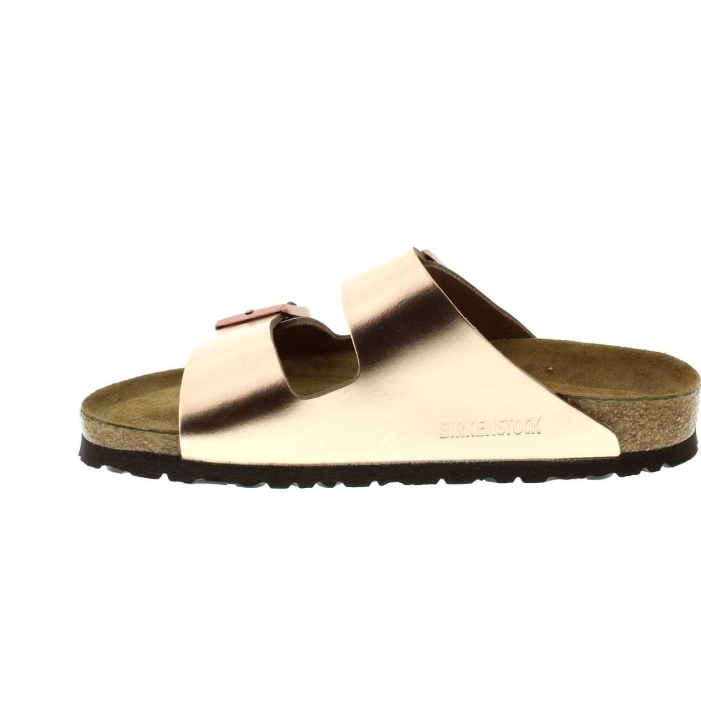 BIRKENSTOCK Arizona Natural Leather Metallic Copper Two-Strap Sandals