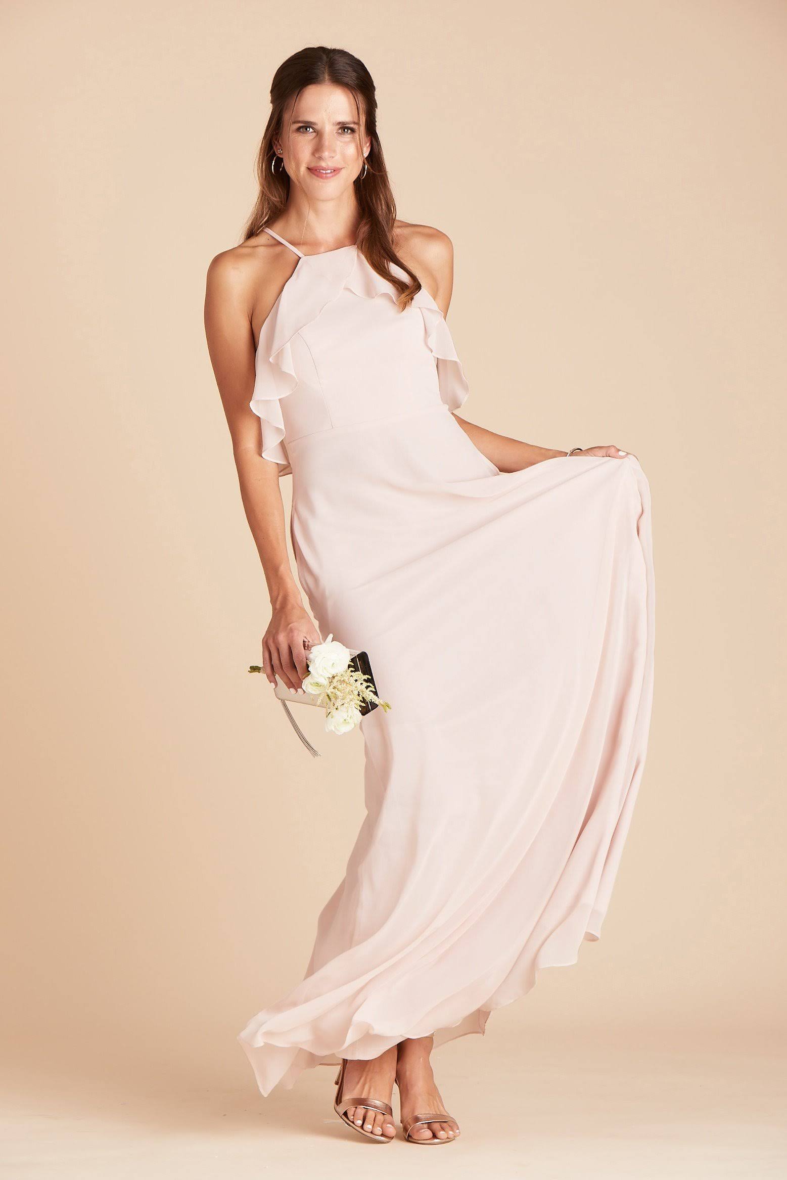 Birdy Grey Jules Chiffon Bridesmaid Dress in Pale Blush M / Pale Blush