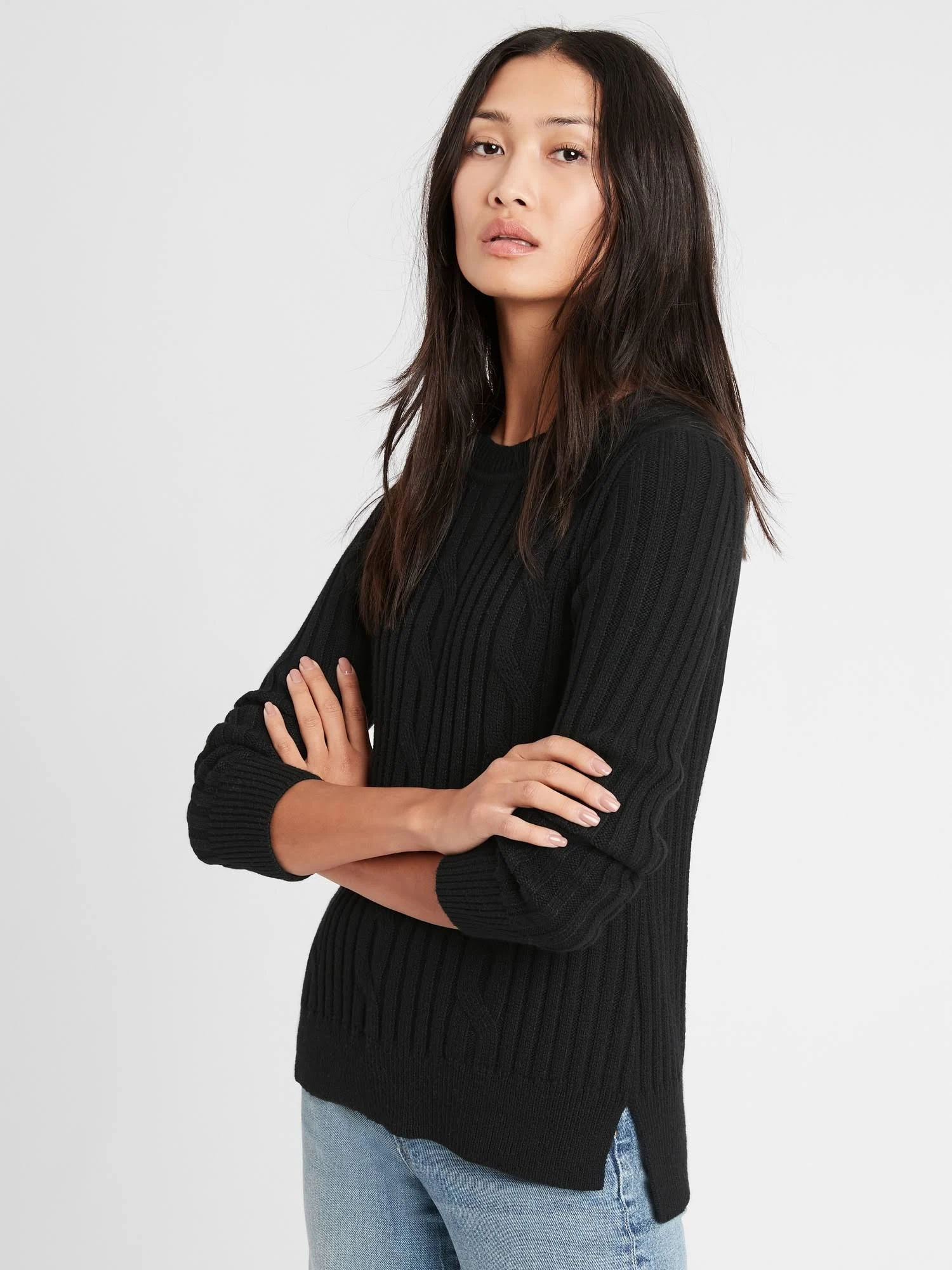 Banana Republic Women's Chunky Cable-Knit Sweater Black Size Xs