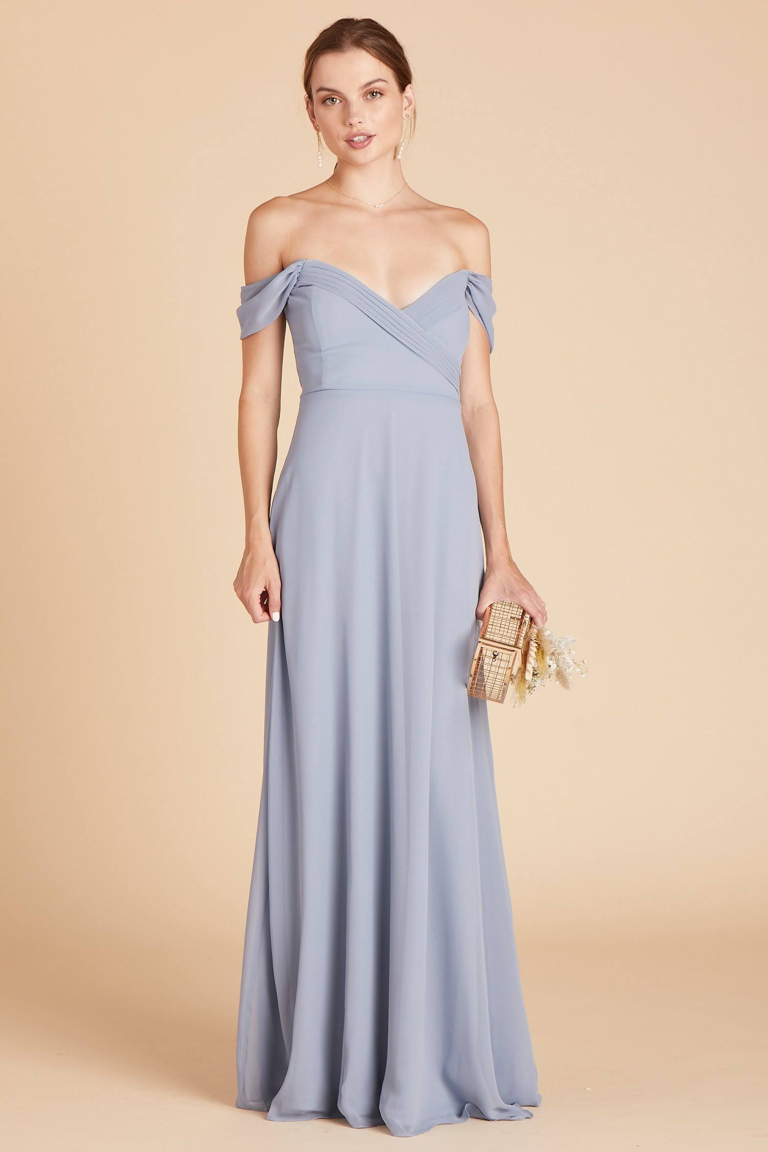Birdy Grey Spence Convertible Chiffon Bridesmaid Dress in Dusty Blue S / Dusty Blue / No Slit