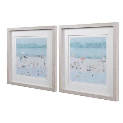 &Sea Glass Sandbar& 2 Piece Framed Painting Set Birch Lane