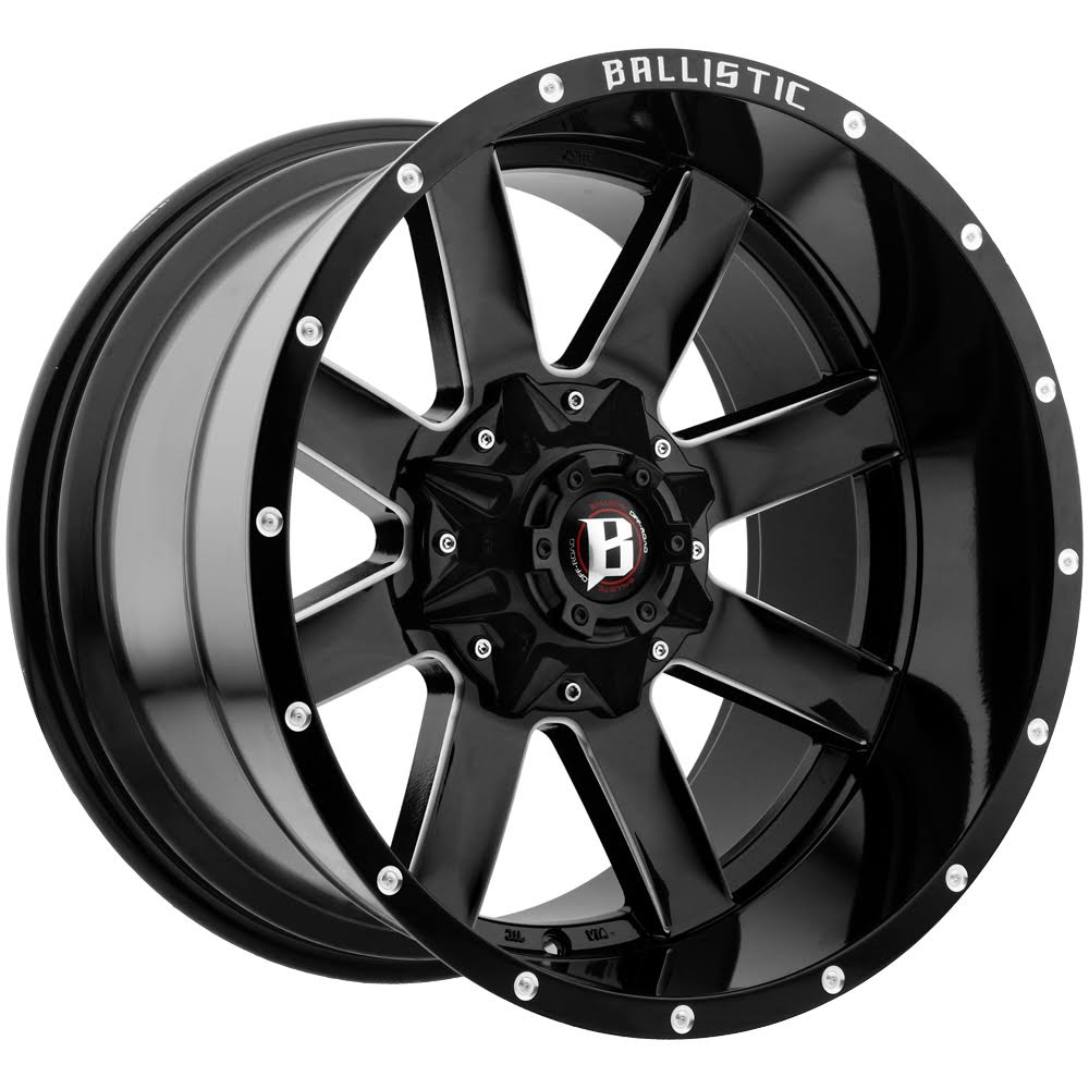 Ballistic 959 Rage 20x12 8x165.1/8x170 -44mm Black/Milled Wheel Rim