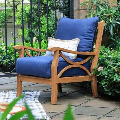 Brunswick Teak Patio Chair with Cushions Frame Color/Cushion Color: Natural Teak/Navy