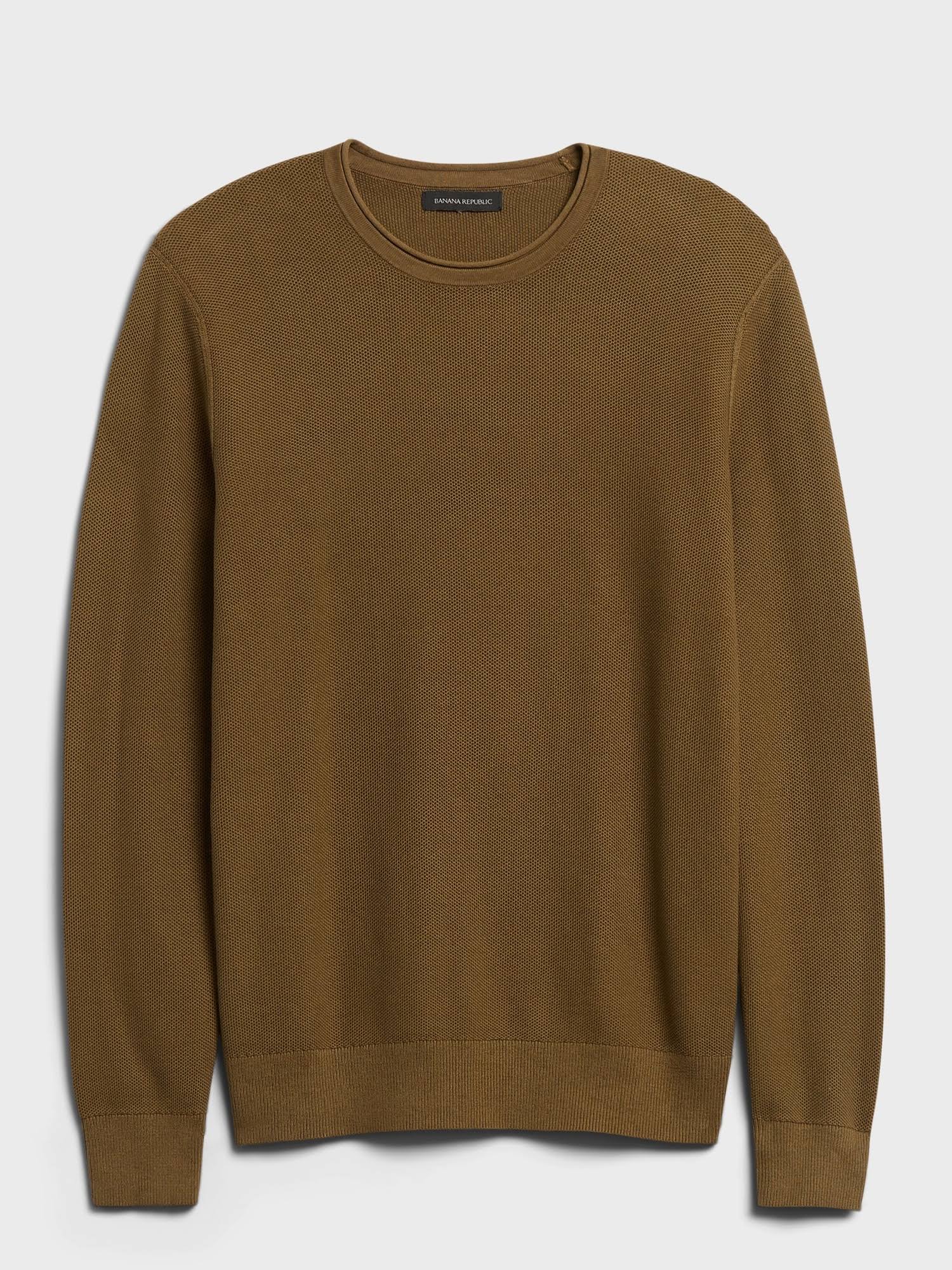 Banana Republic Men's Cotton Waffle-Knit Sweater Olive You Size L