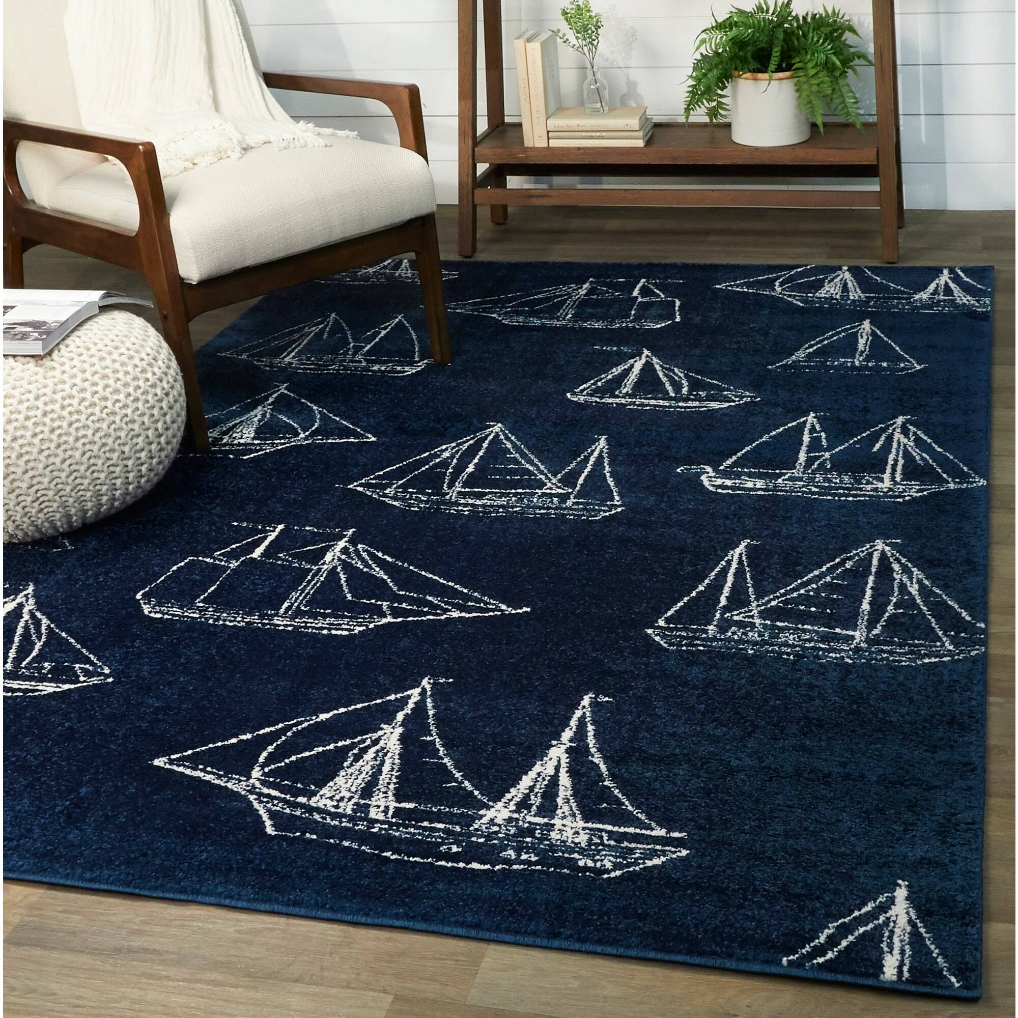 BALTA Marino Nautical Ship Blue 5 ft. x 7 ft. Area Rug