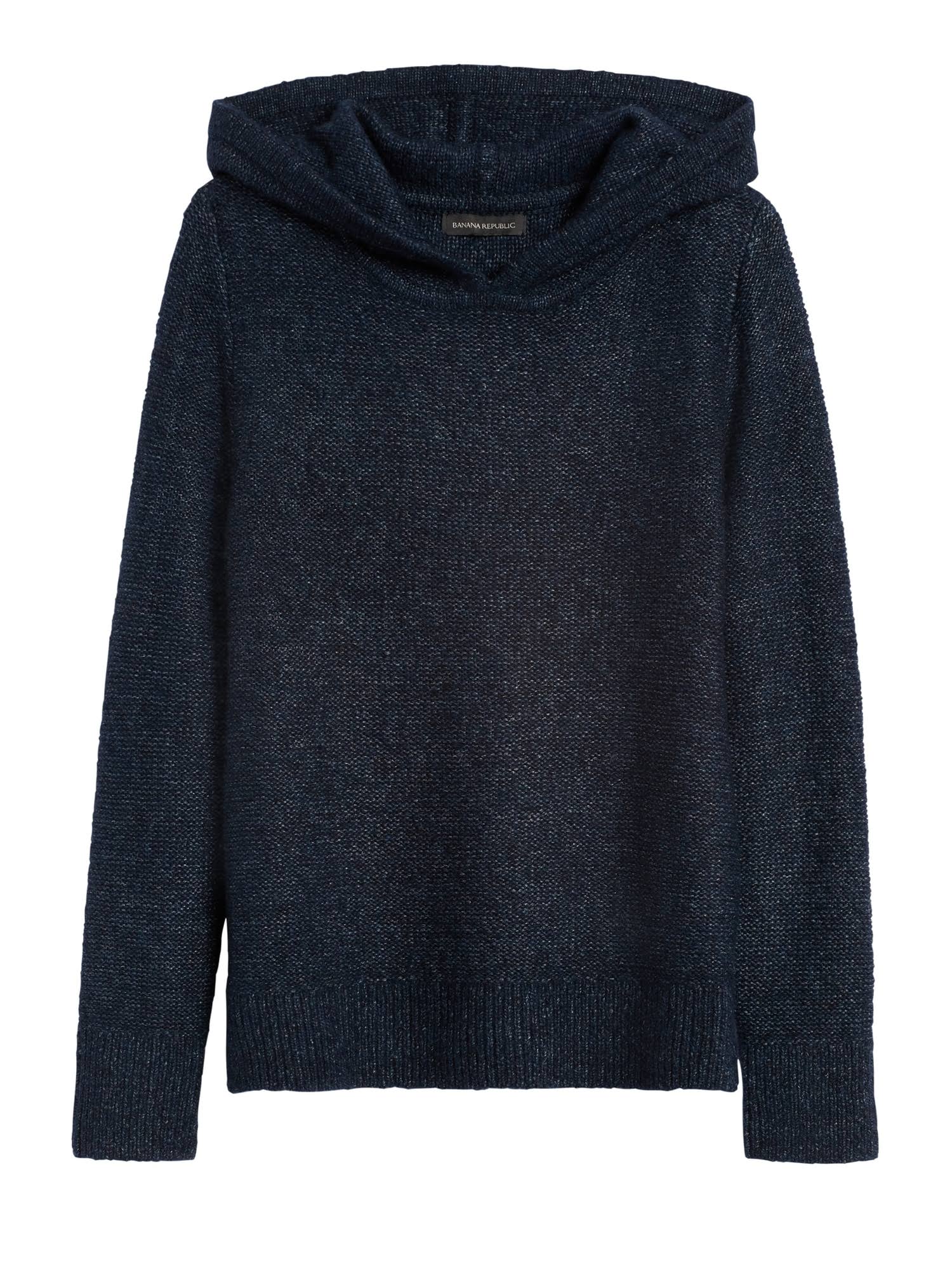 Banana Republic Women's Merino-Blend Cropped Sweater Hoodie Navy Uniform Size M