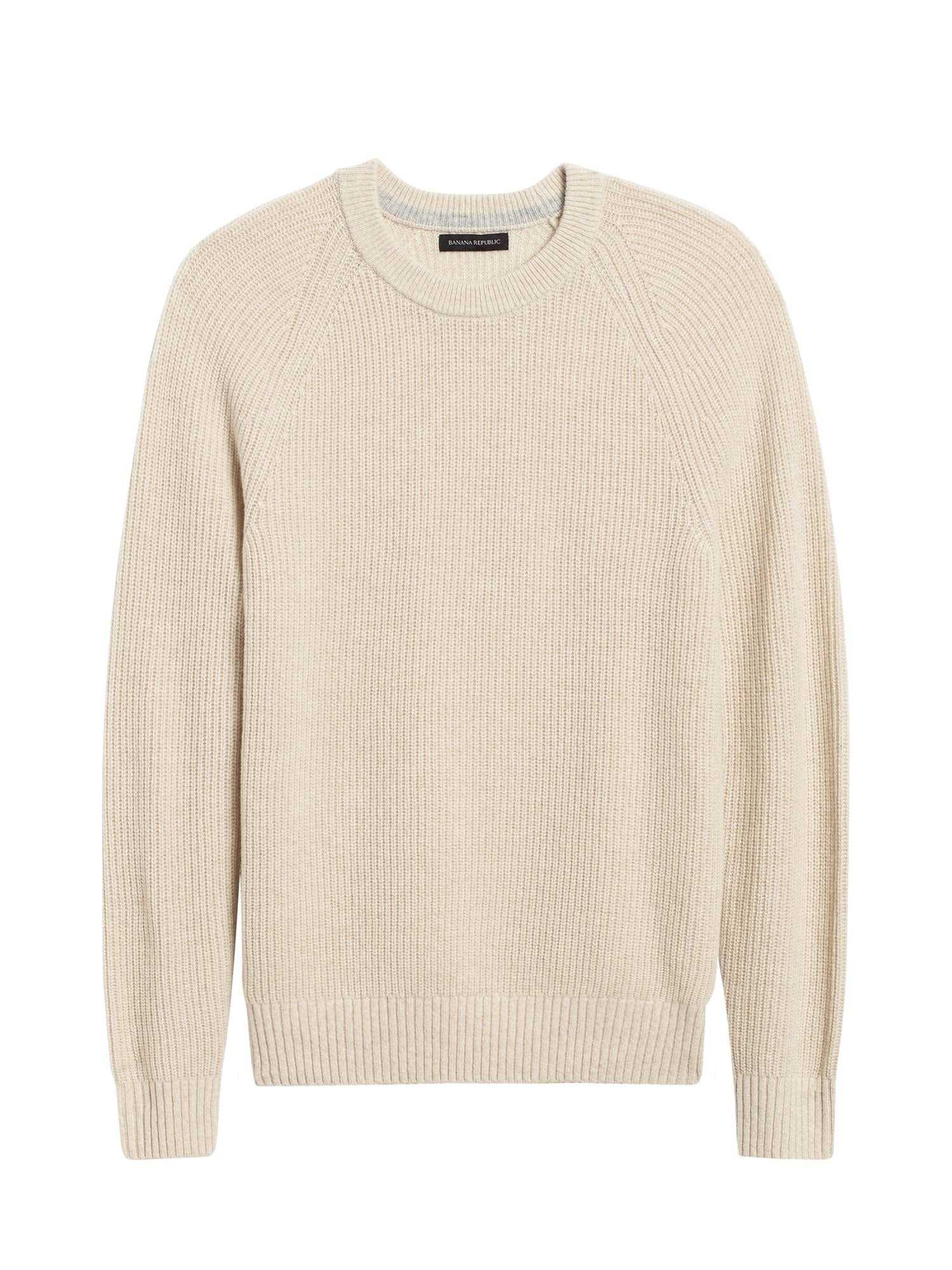 Banana Republic Men's Ribbed Crew-Neck Sweater Cream White Size L