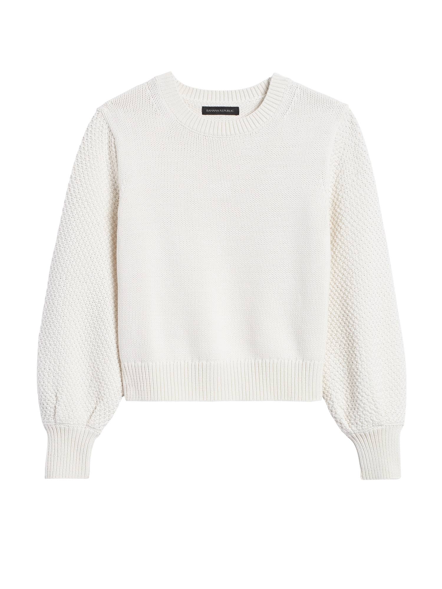 Banana Republic Women's Cotton-Blend Balloon-Sleeve Sweater Ivory White Size XXL