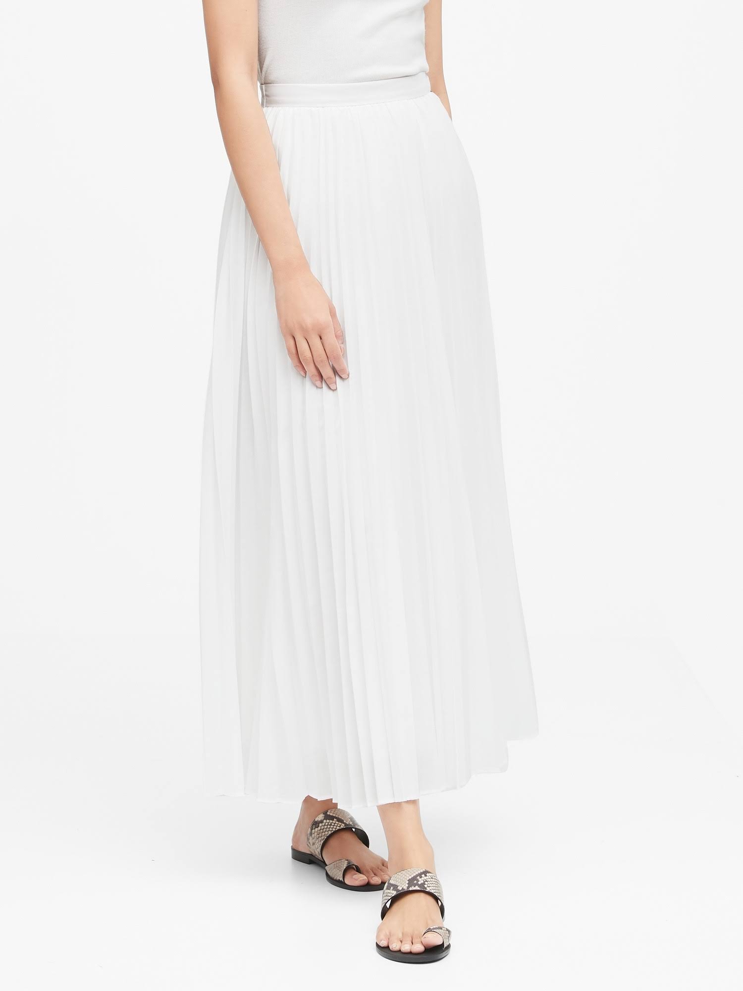 Banana Republic Women's Pleated Poplin Maxi Skirt White Size 2
