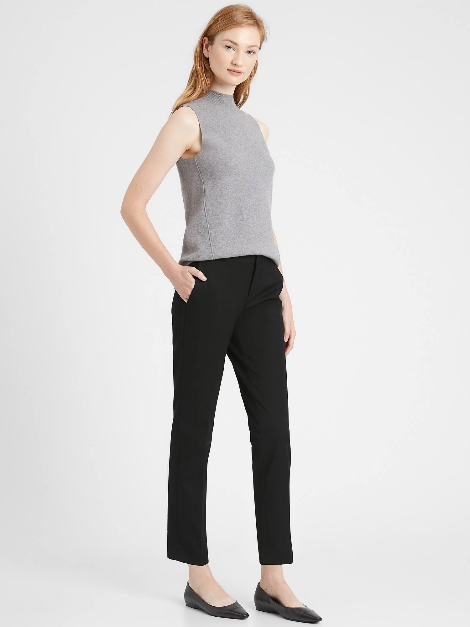 Banana Republic Women's Ryan Slim Straight-Fit Washable Bi-Stretch Pant Black Size 6 Regular