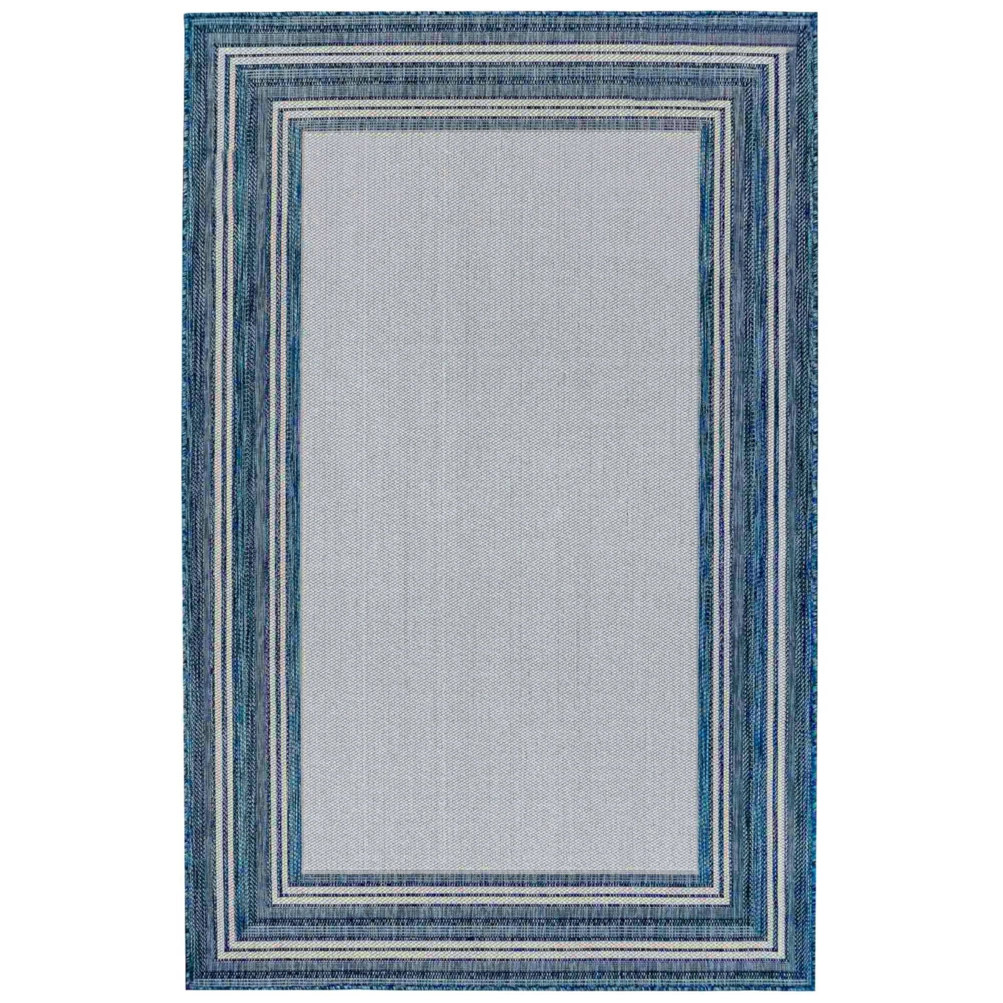 Liora Manne Carmel Multi Border Indoor/Outdoor Rug - Navy 4&10x22 x 7&6x22