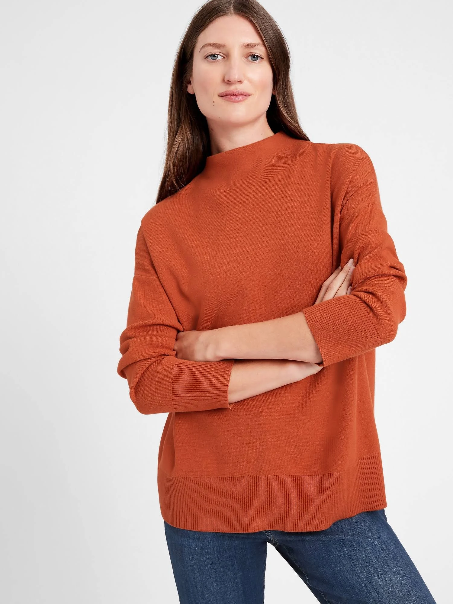 Banana Republic Women's Relaxed Mock-Neck Sweater Pink Sand Dune Size M