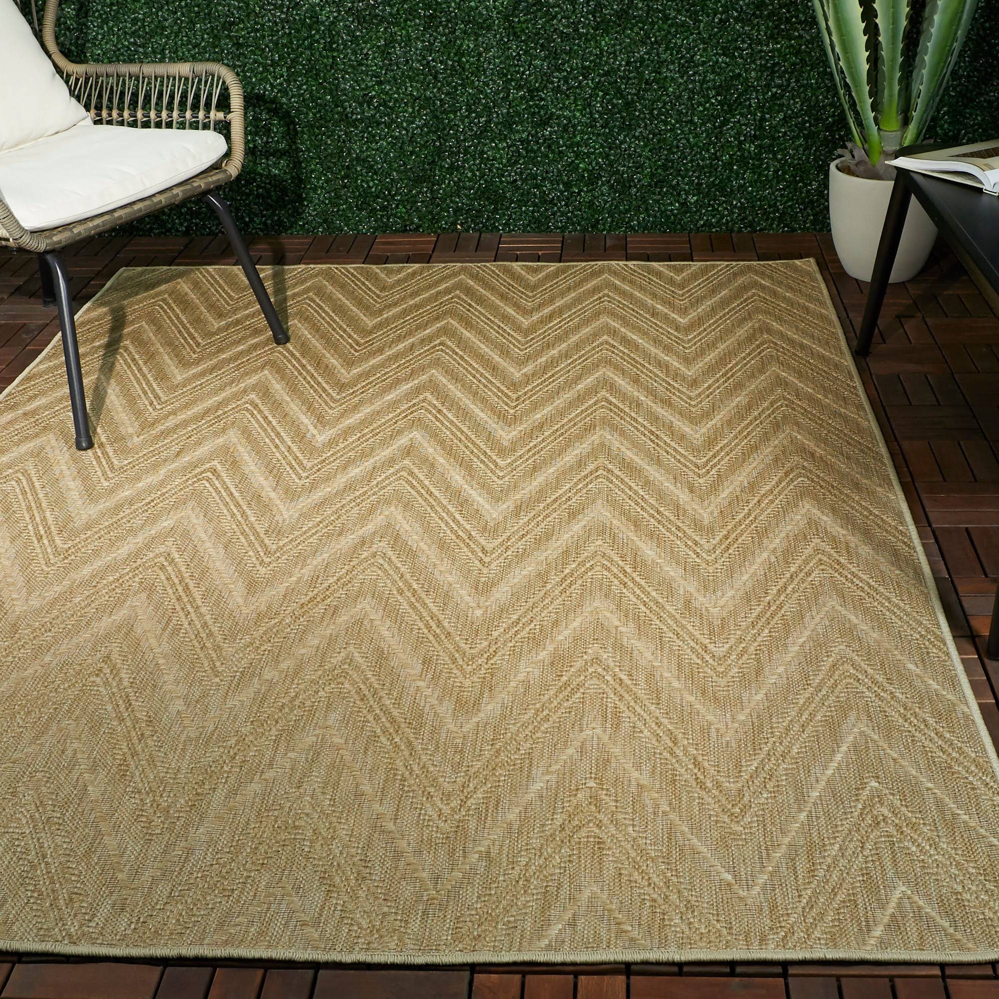 BALTA Kava Beige 5 ft. x 7 ft. Chevron Flatweave Indoor/Outdoor Area Rug