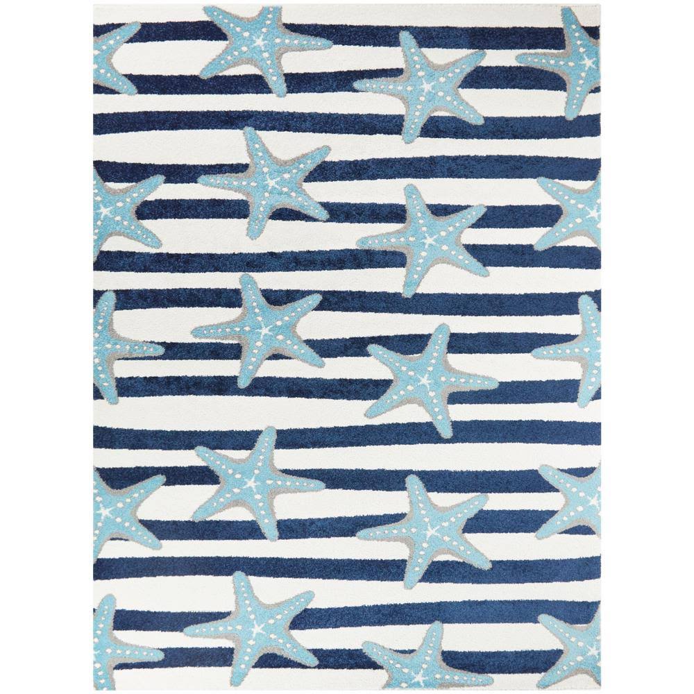 BALTA Sereia Starfish Print Striped Navy/Teal 8 ft. x 10 ft. Area Rug
