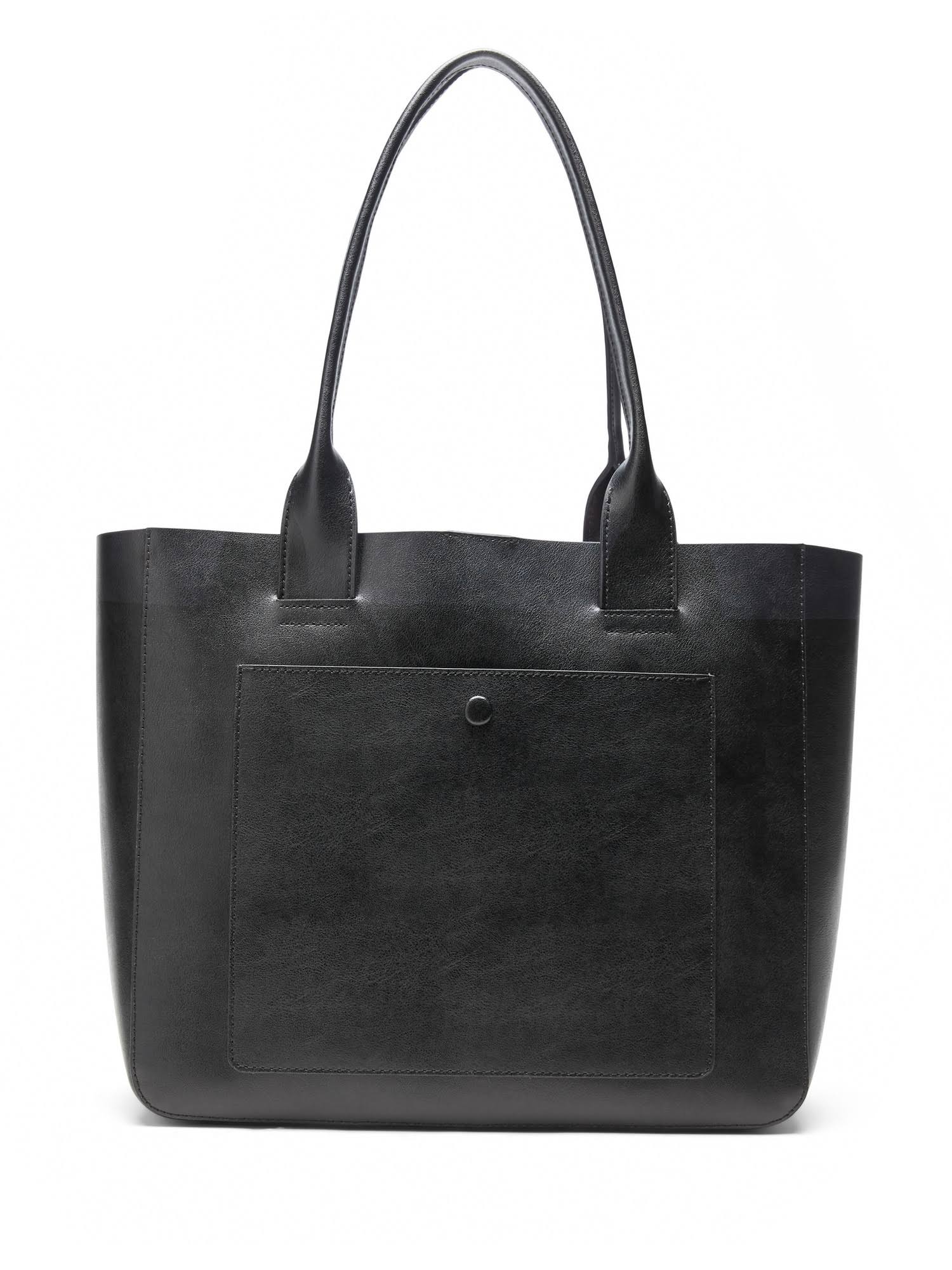 Banana Republic Women's Leather Large East-West Tote Black with Red Interior One Size