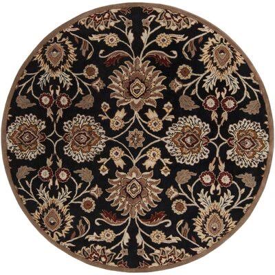 Arden Floral Handmade Tufted Wool Black/Camel Area Rug Birch Lane Rug Size: Round 4&