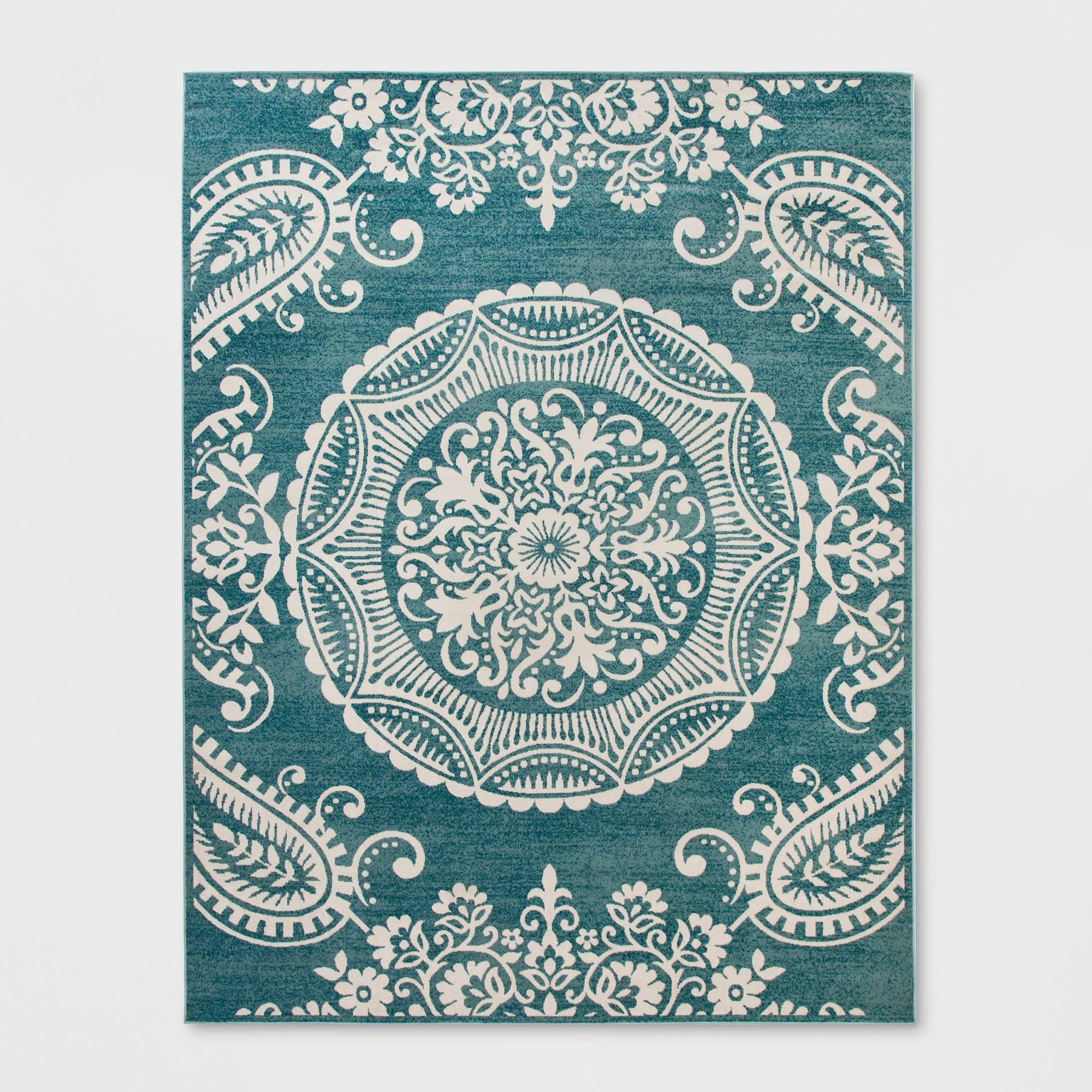 9& x 12& Vintage Medallion Outdoor Rug Turquoise - Opalhouse