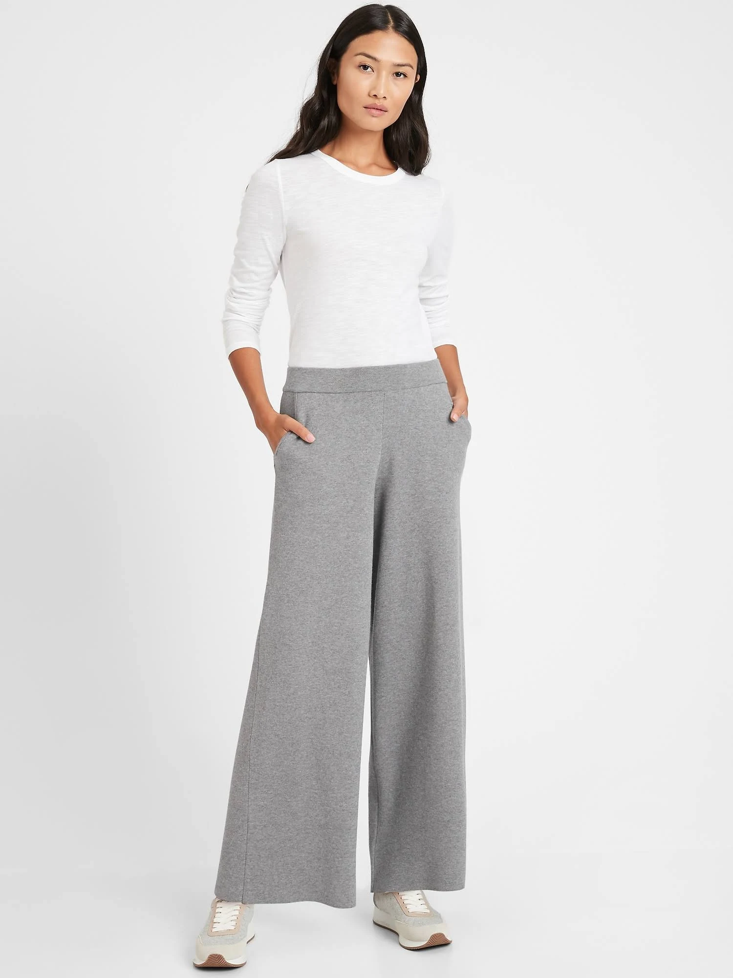 Banana Republic Women's Wide-Leg Sweater Pant Heather Gray Size XXL