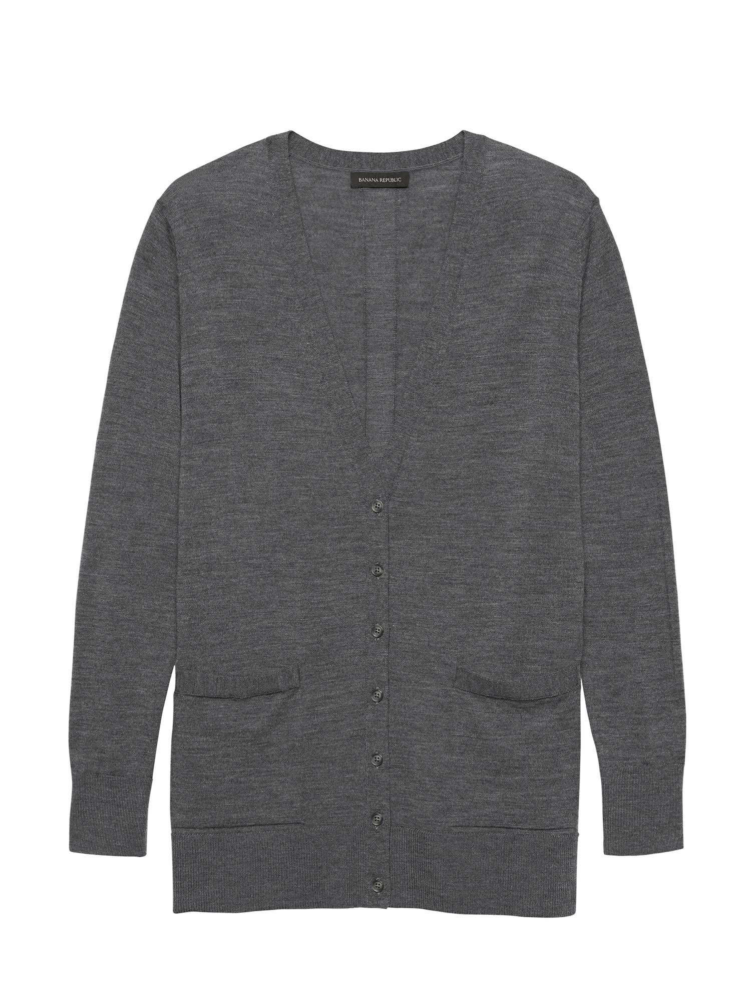 Banana Republic Women's Washable Merino Boyfriend Cardigan Sweater Heather Charcoal Gray Size XS