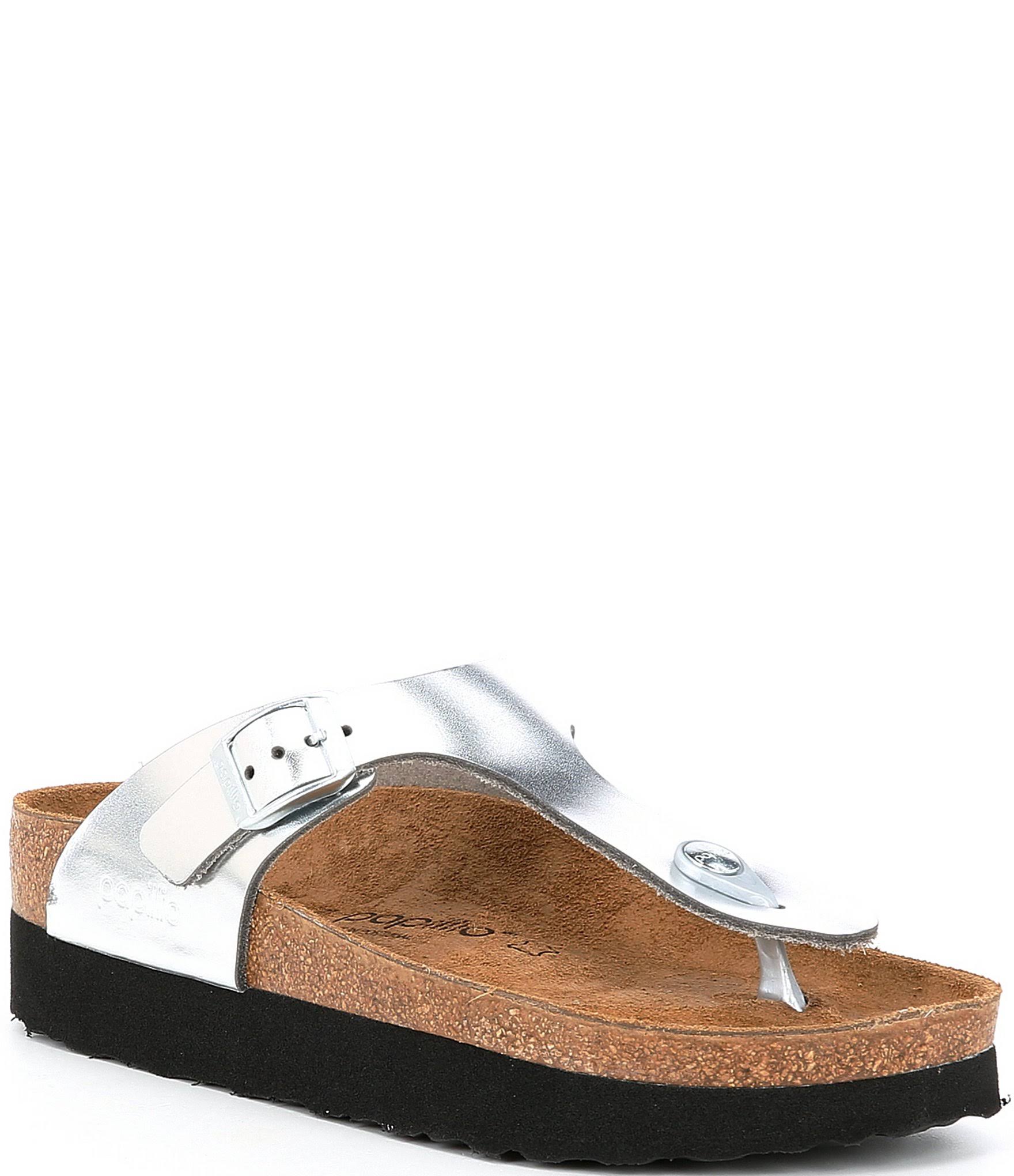 Birkenstock Papillio Women's Gizeh Platform Sandal, Silver Leather,