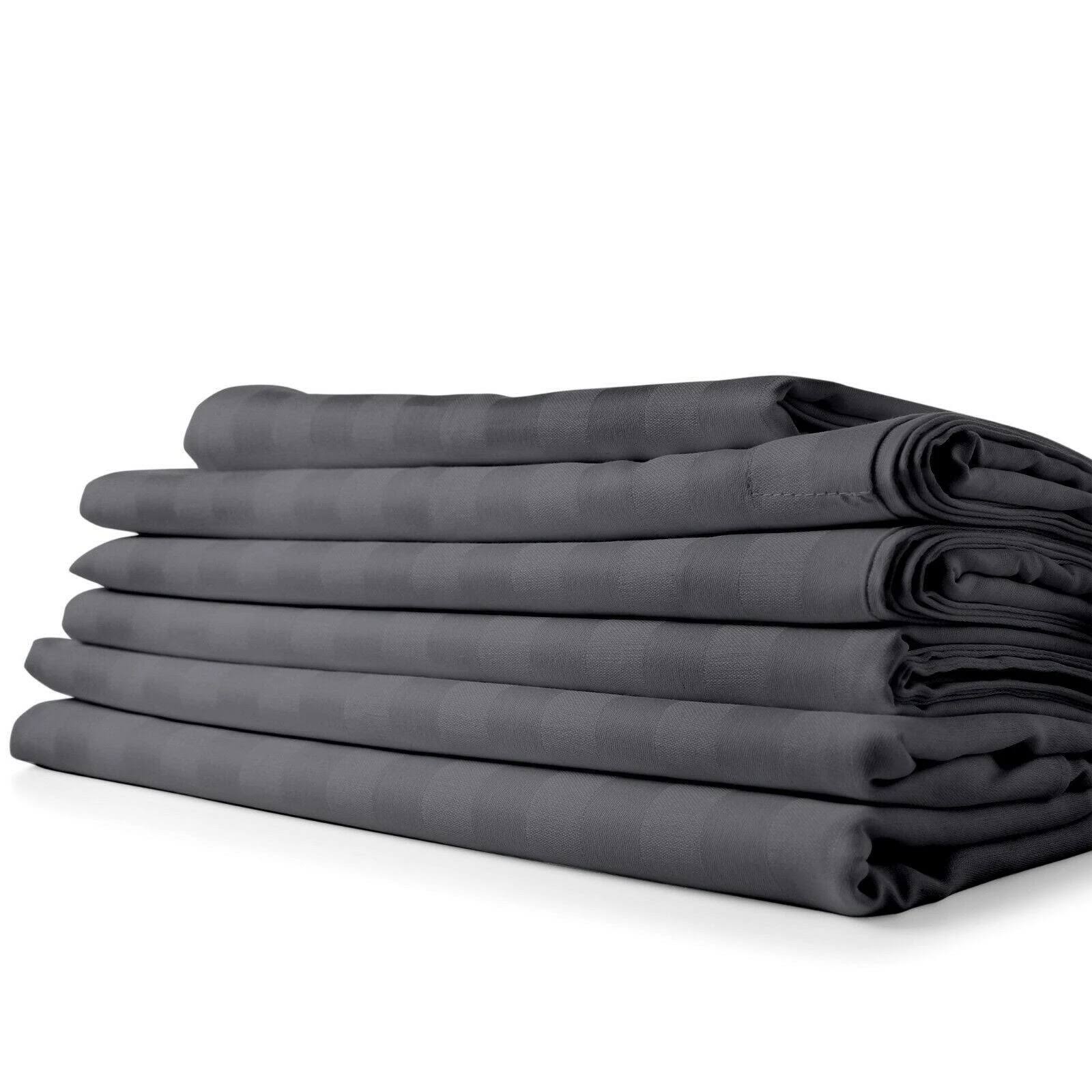mbrystore Luxury Stay Cool 1800 Count Bed Sheet Set Bamboo Feel Deep Pocket (Striped Gray - Queen)