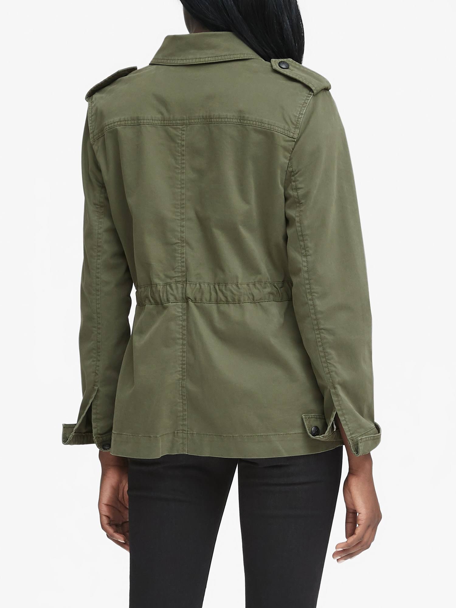 Banana Republic Women's Petite Twill Utility Jacket Deep Olive Green Petite Size S