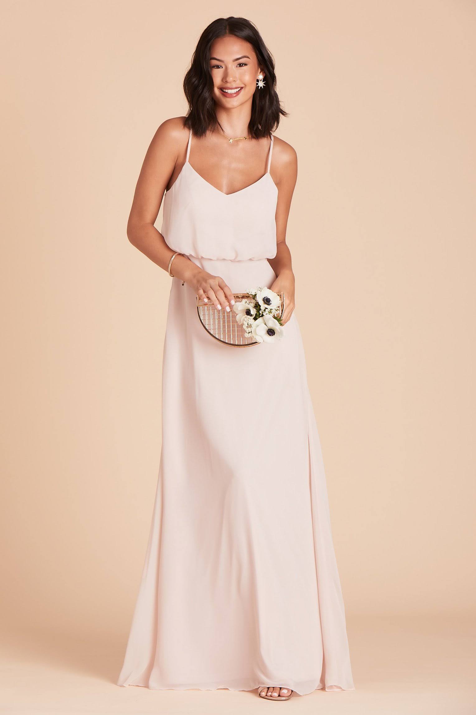 Birdy Grey Gwennie Chiffon Bridesmaid Dress in Pale Blush M / Pale Blush / No Slit