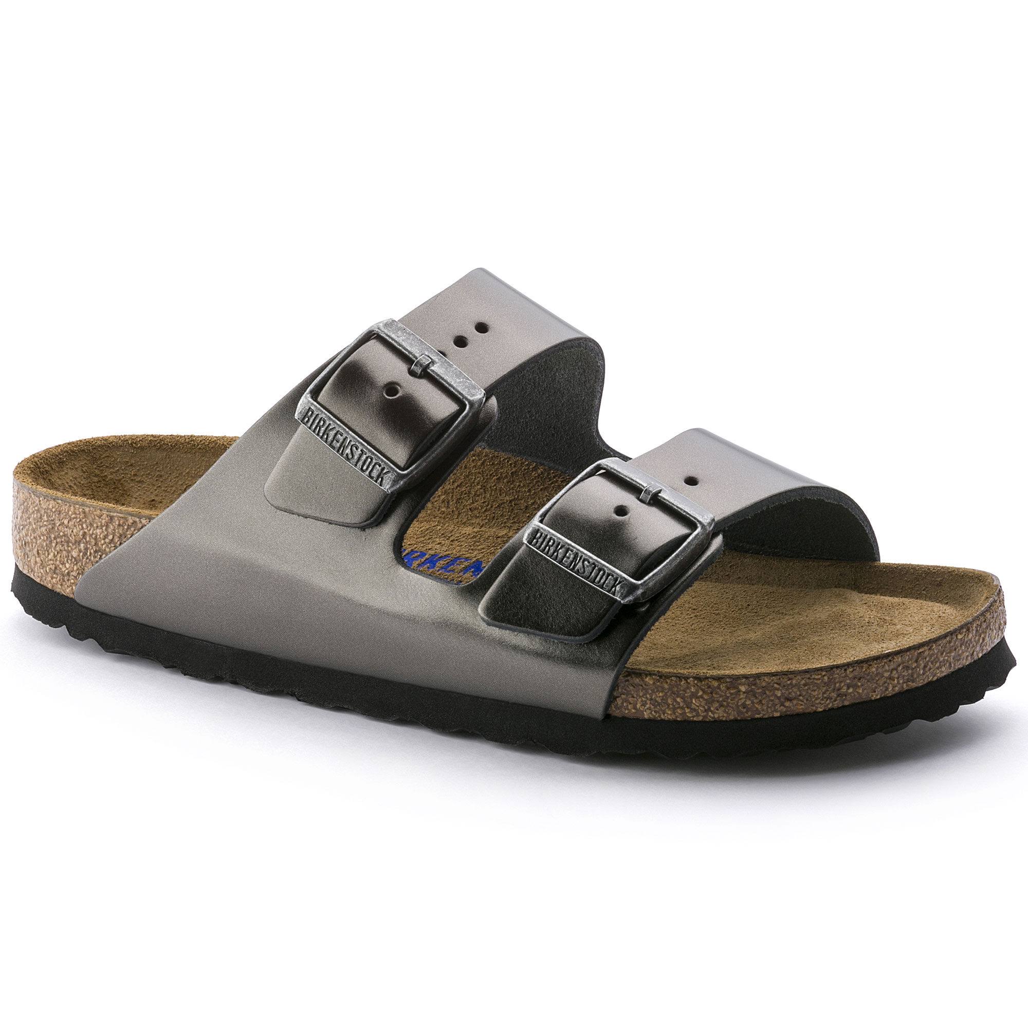 Birkenstock Arizona SFB Metallic Anthracite Leather Adult Flat Sandals