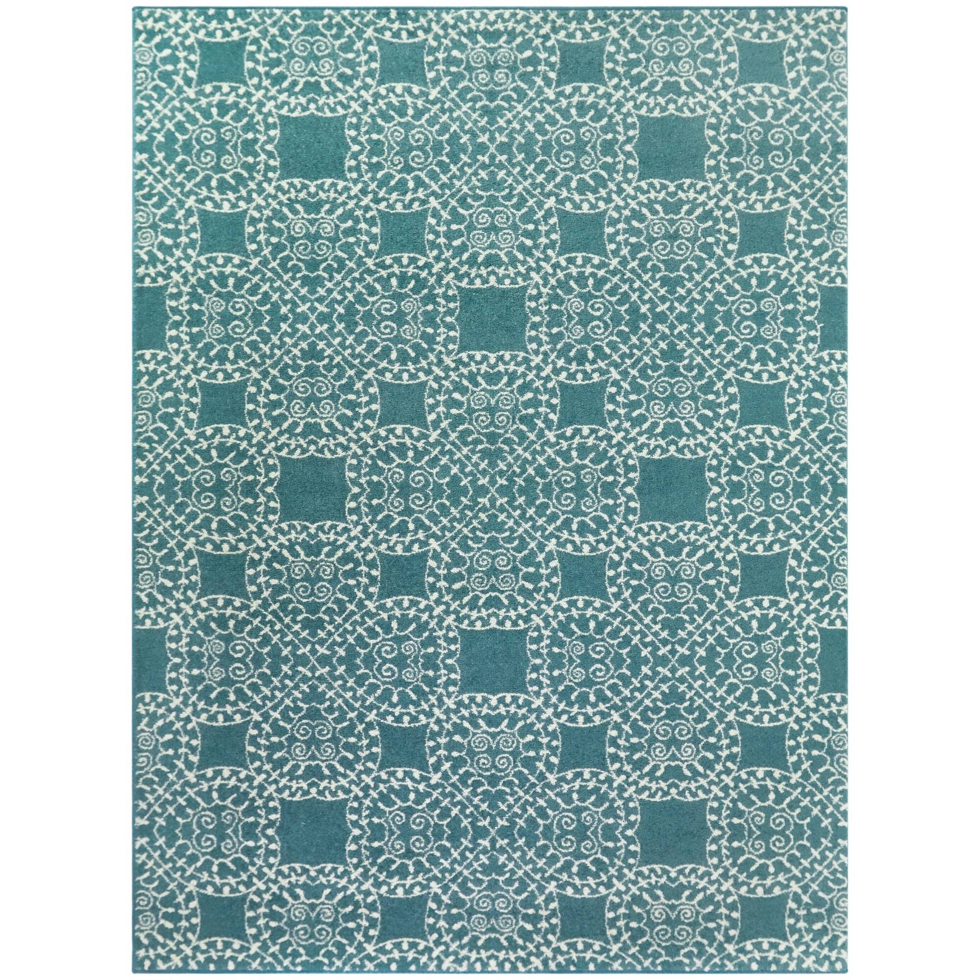 BALTA Cooper Teal 5 ft. x 7 ft. Clover Medallion Area Rug, Blue