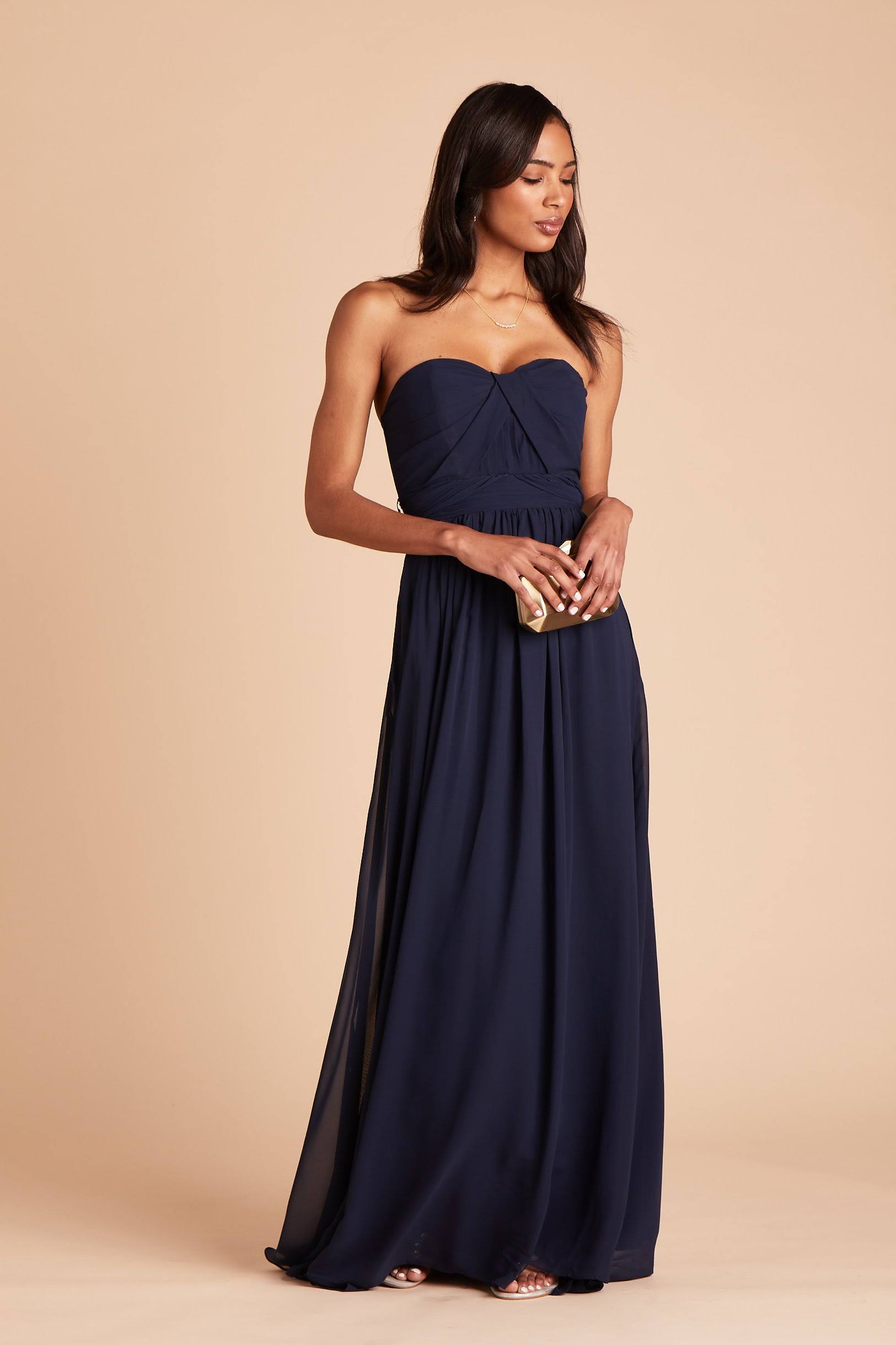 Grace Convertible Chiffon Bridesmaid Dress in Navy XL / Navy / No Slit