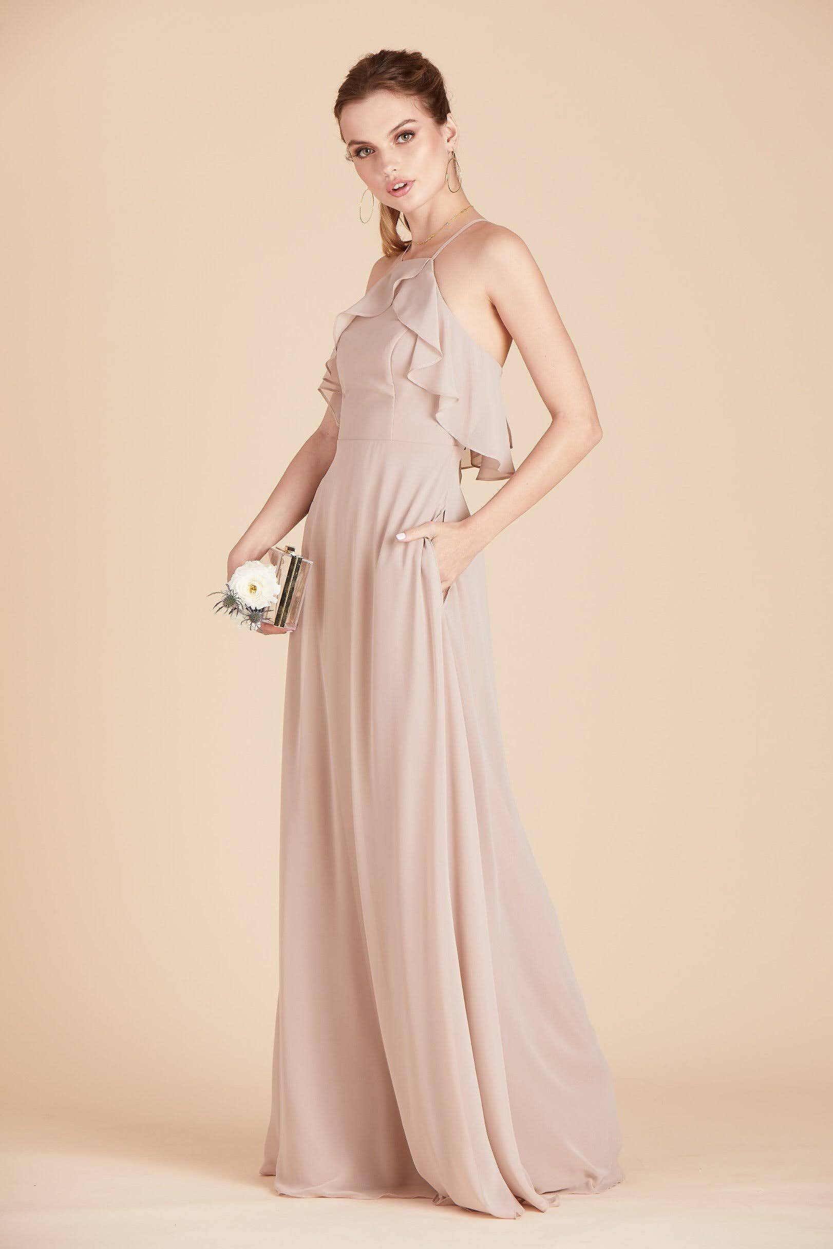 Birdy Grey Jules Chiffon Bridesmaid Dress in Taupe XXL / Taupe