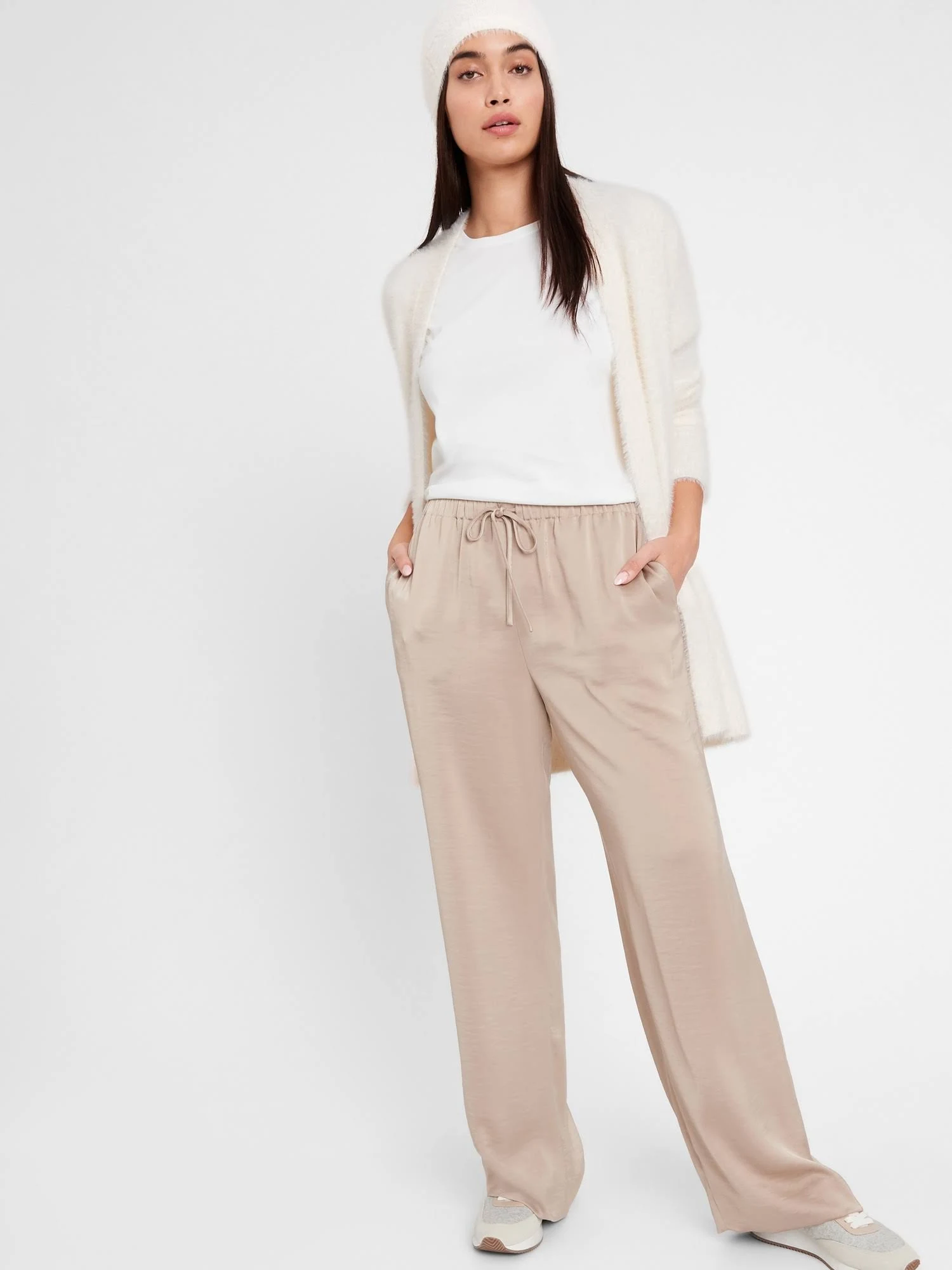 Banana Republic Women's Wide-Leg Satin Pull-On Pant Sandy Beige Size XL