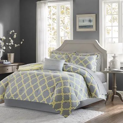 Reversible Comforter Set Size: Twin Comforter + 6 Additional Pieces, Color: Gray/Yellow