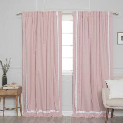 Nico Ribbon Bordered 100% Cotton Blackout Thermal Rod Pocket Curtain Panel Curtain Color: Pink/White