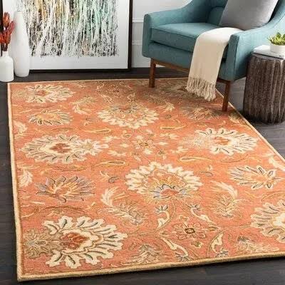 Aaron Floral Hand Knotted Wool Terracotta Area Rug Birch Lane Rug Size: Round 8&