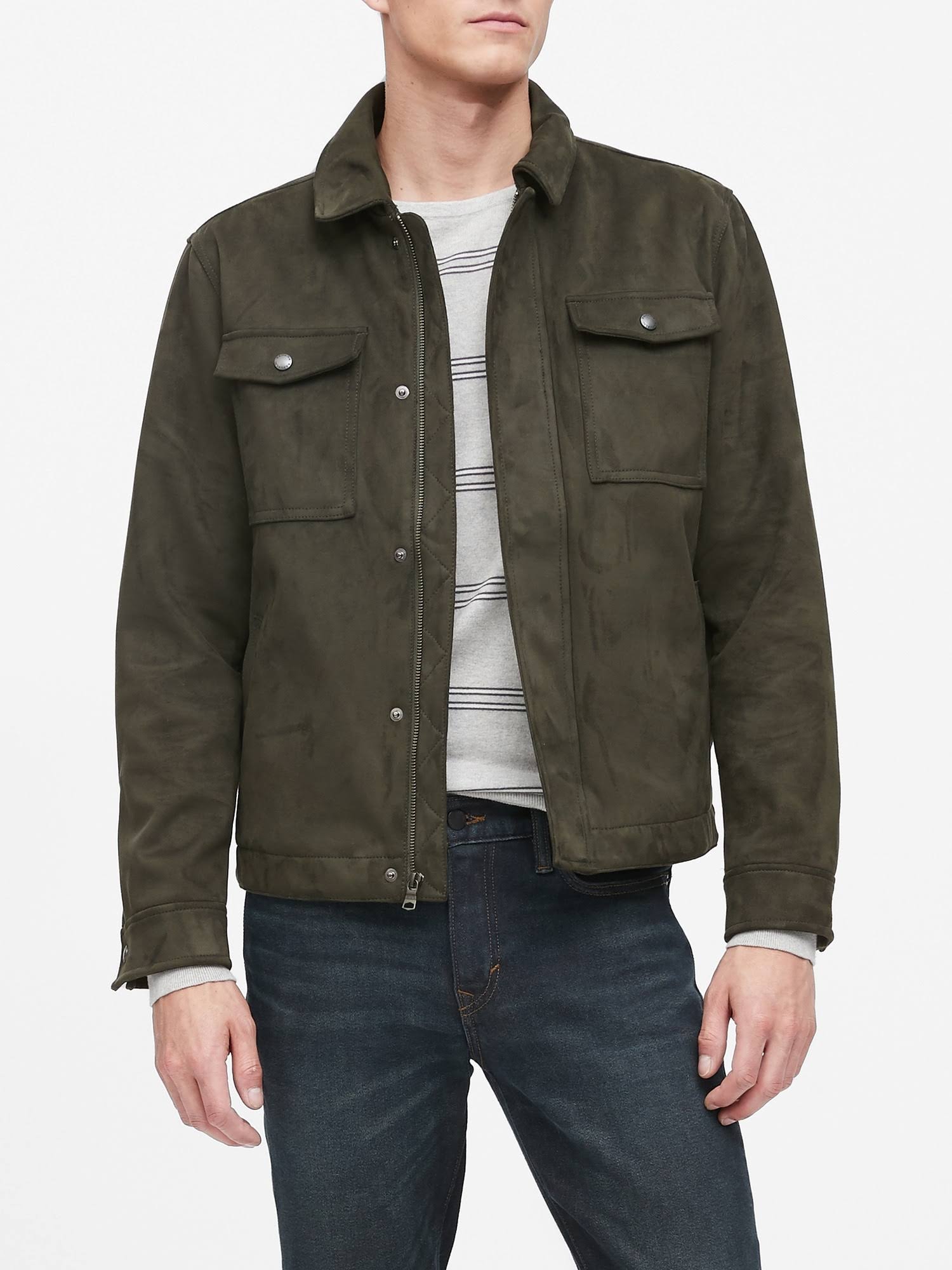 Banana Republic Men's Vegan Suede Trucker Jacket Wilderness Green Size L