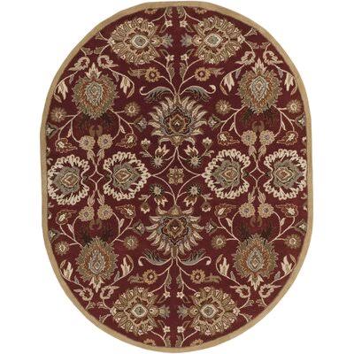 Arden Floral Handmade Tufted Wool Burgundy Area Rug Birch Lane Rug Size: Oval 8& x 10&