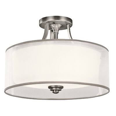 Krall 3 - Light 15x22 Shaded Drum Semi Flush Mount Fixture Finish: Antique Pewter