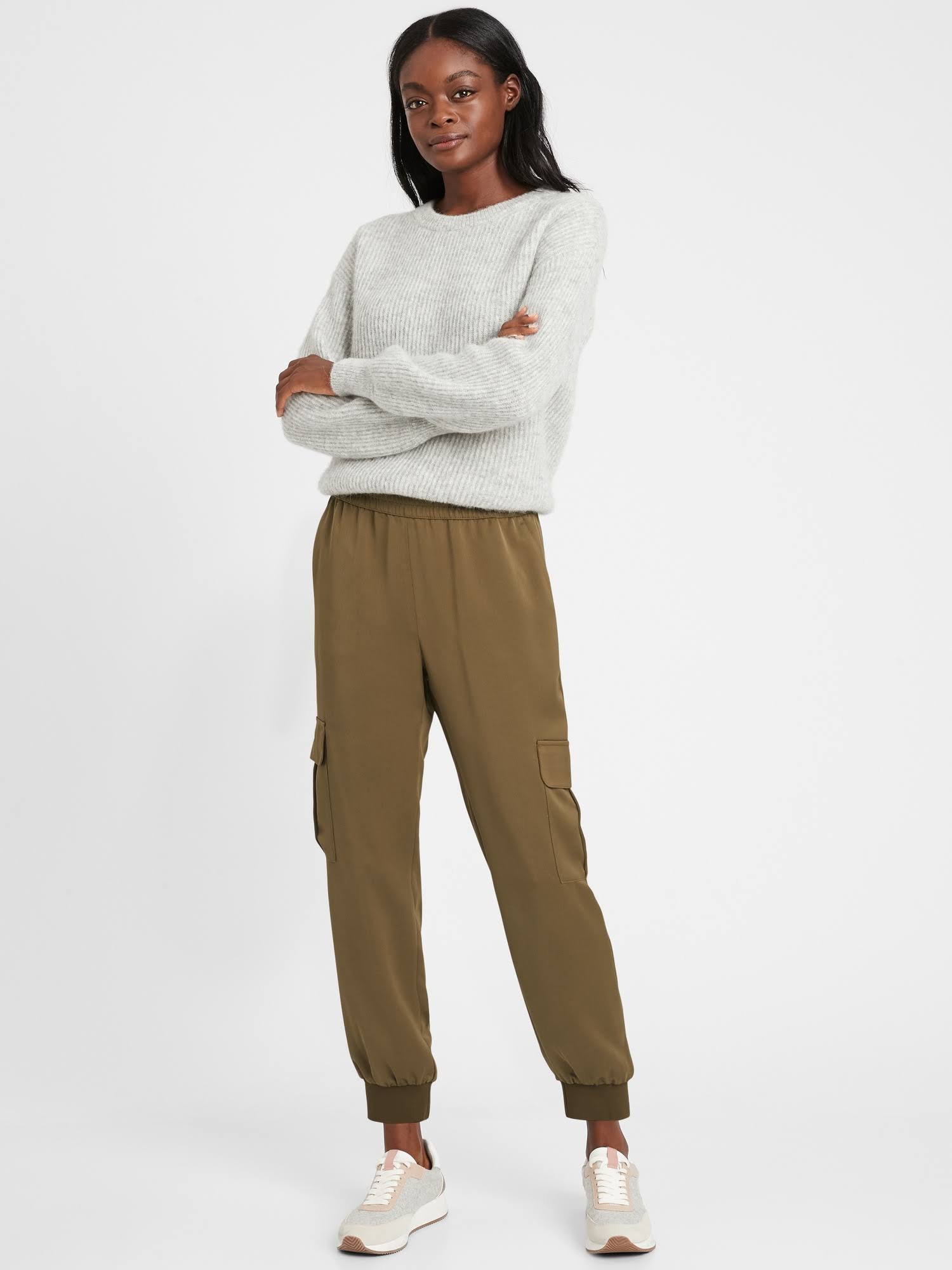 Banana Republic Women's Satin Cargo Jogger Heritage Olive Green Size XL