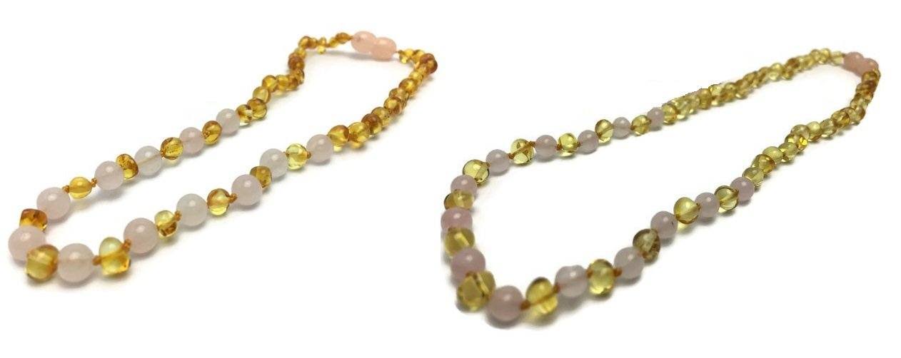 Mommy Daughter Matching Baltic Amber Teething Necklaces Polished Lemon & Pink / 12.5 (5Month-5Yr) / 17x22
