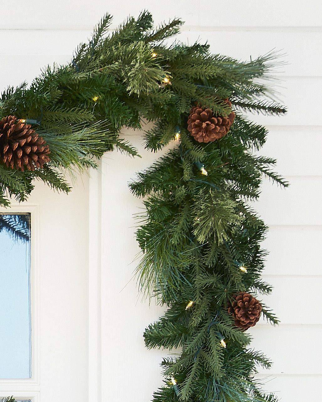 Balsam Hill Mixed Evergreen Prelit Artificial Christmas Garland 9 Feet Clear LED Lights