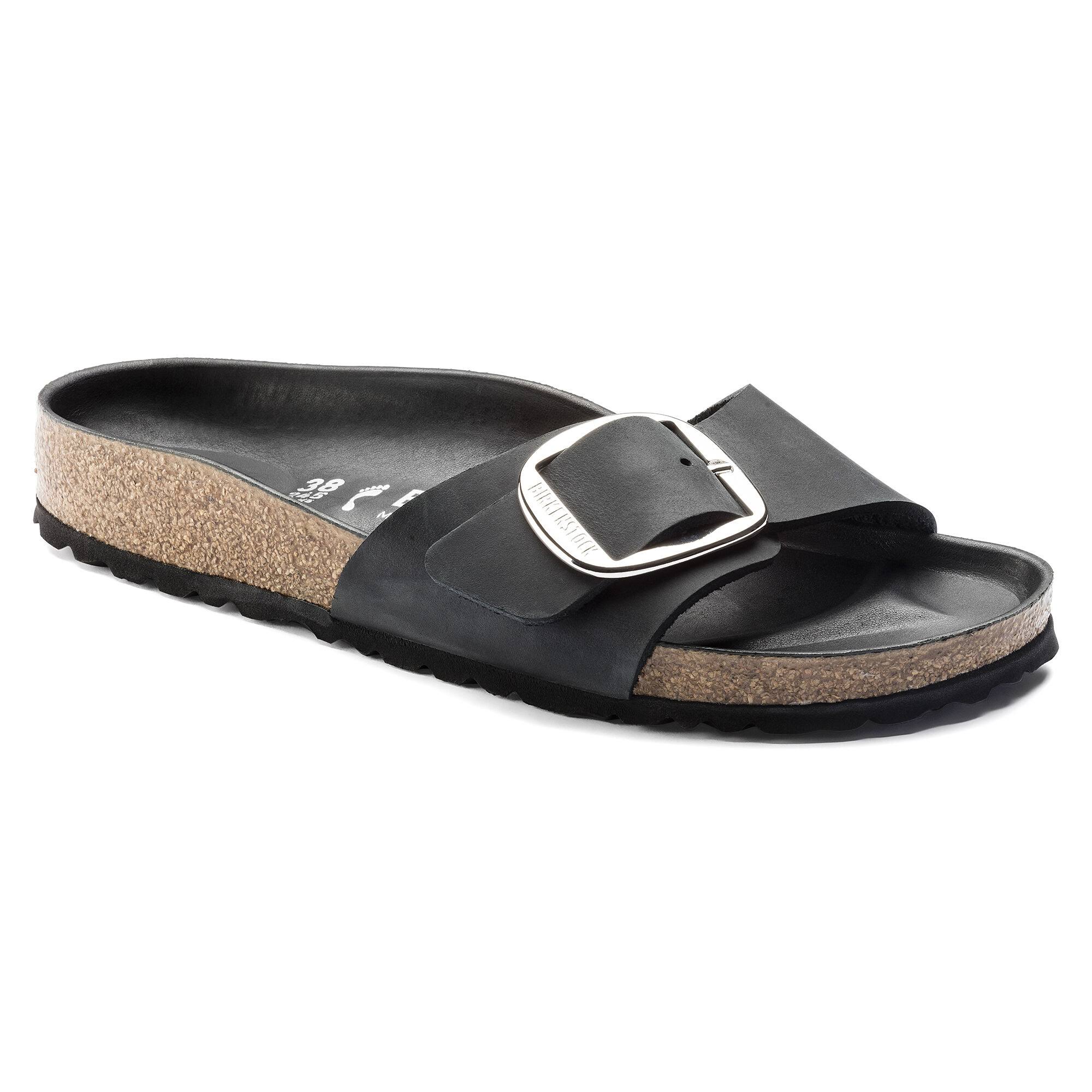 Birkenstock Madrid Big Buckle Slippers Black Leather EU 42 / norrow