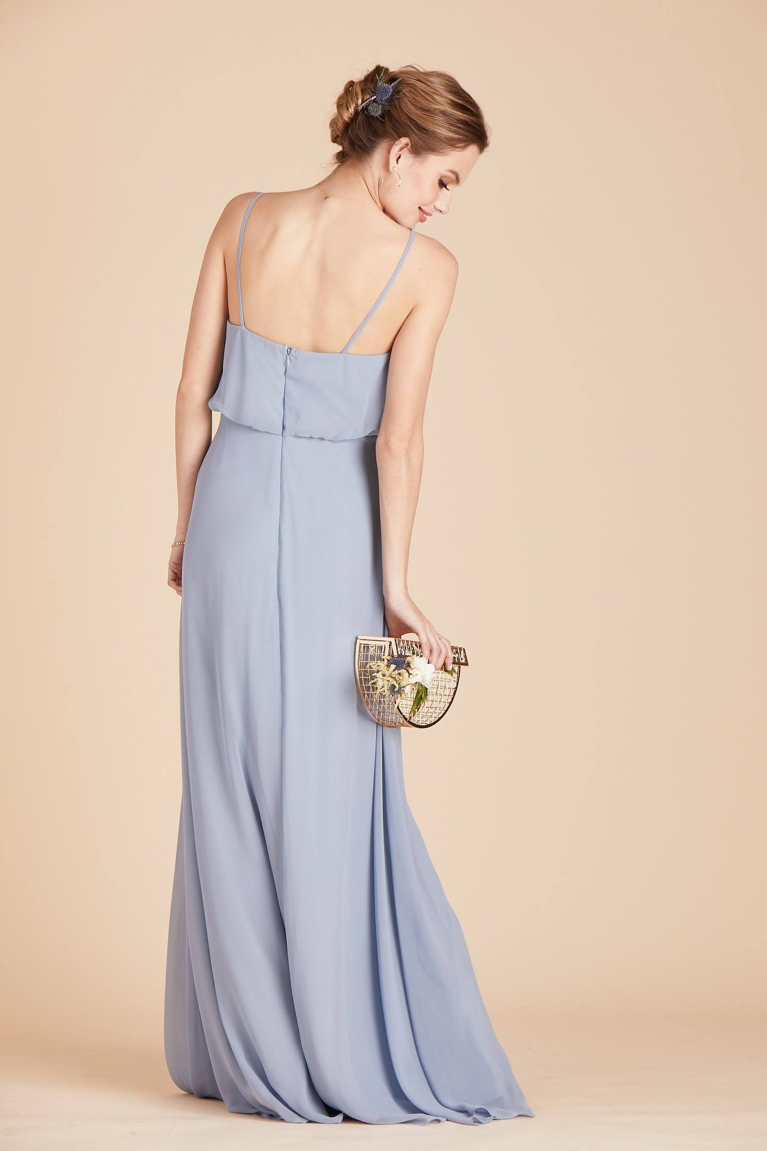 Birdy Grey Gwennie Chiffon Bridesmaid Dress in Dusty Blue M / Dusty Blue / No Slit